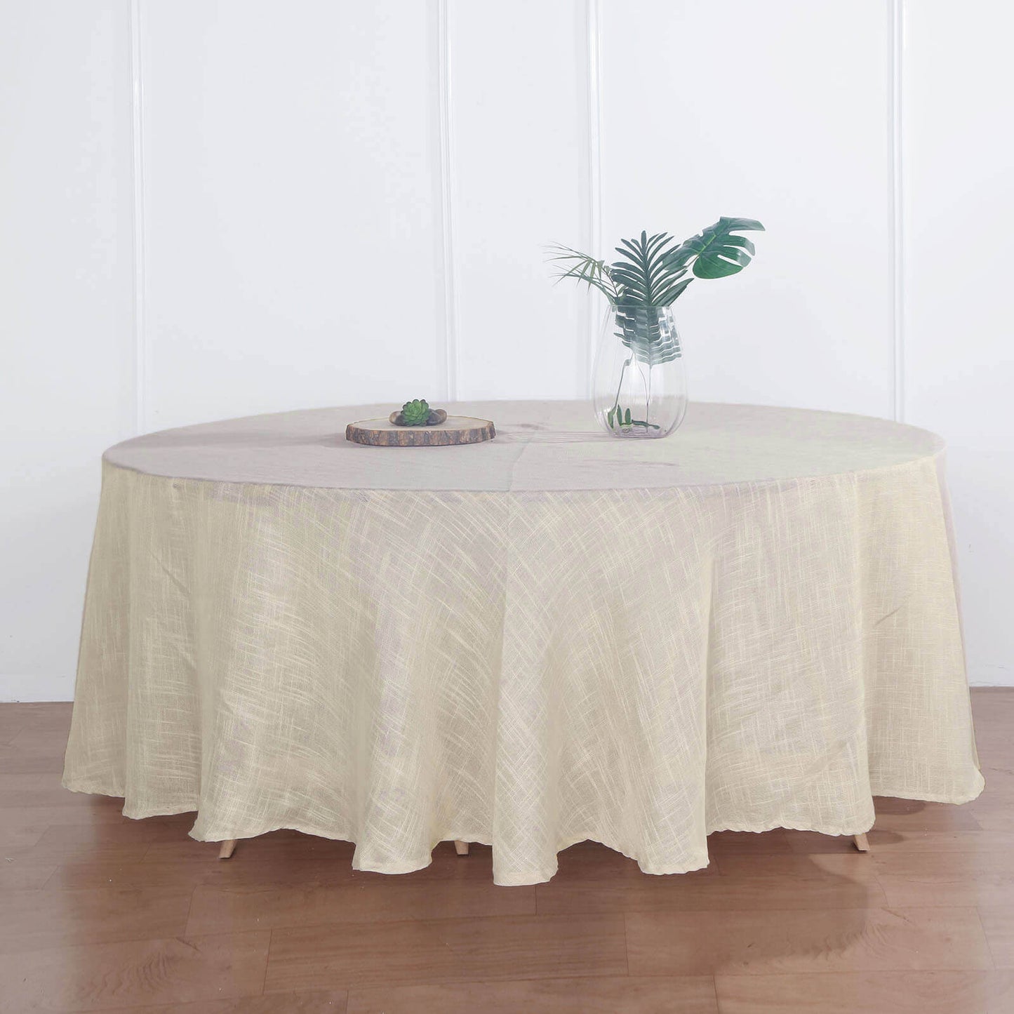 Faux Linen 108" Round Tablecloth Beige - Slubby Textured & Wrinkle Resistant Table Cover - Linen Luxes