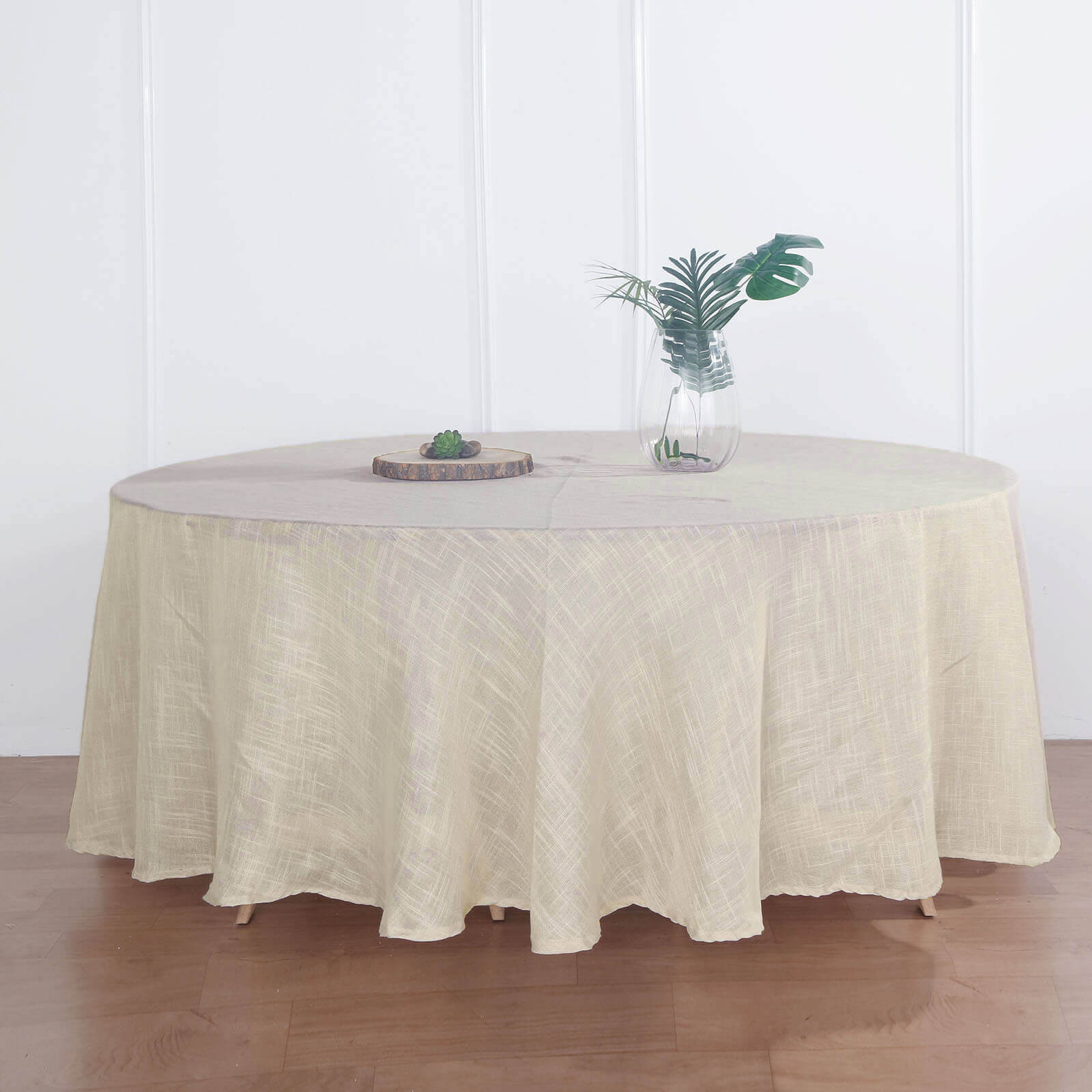 Faux Linen 108" Round Tablecloth Beige - Slubby Textured & Wrinkle Resistant Table Cover - Linen Luxes