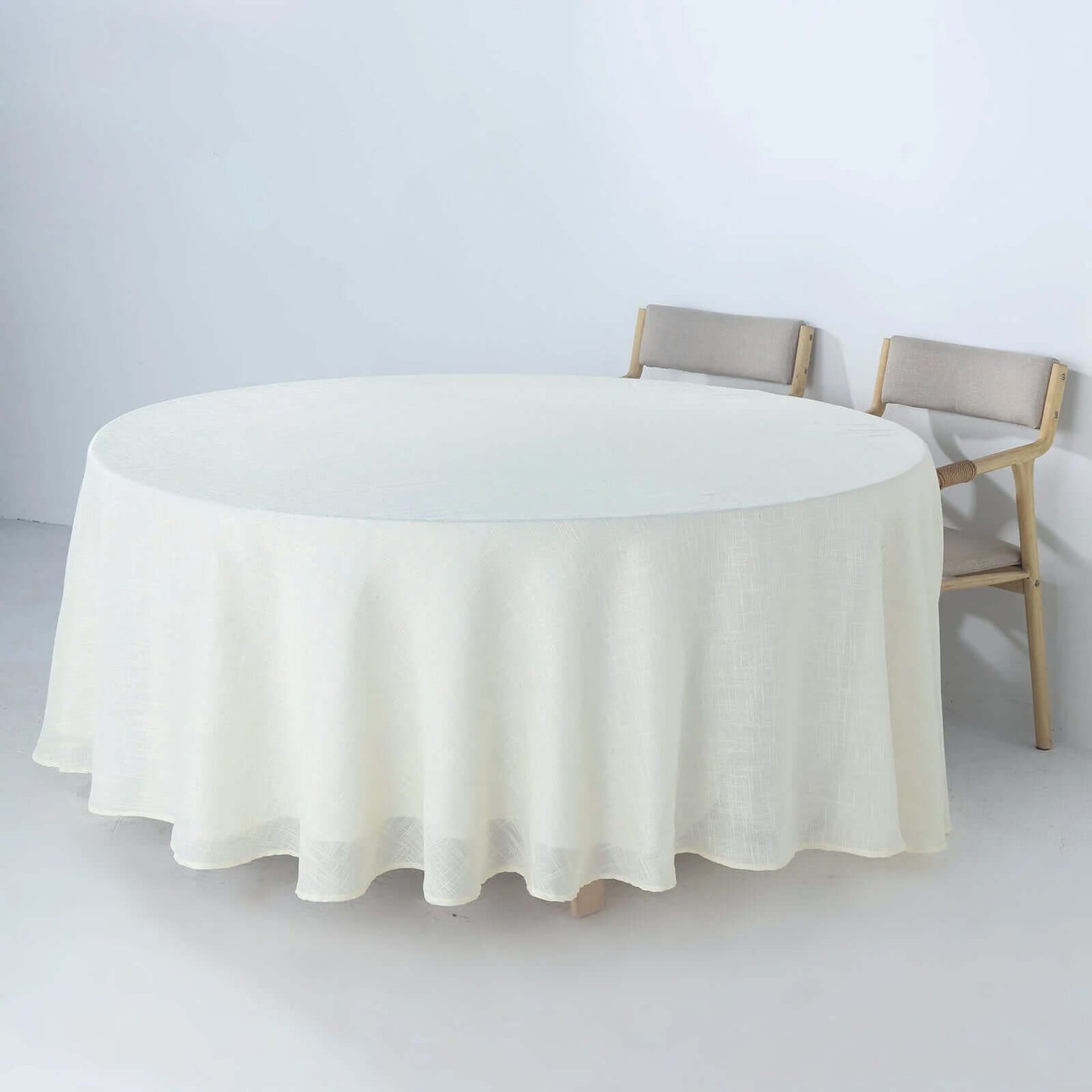 Faux Linen 108" Round Tablecloth White - Slubby Textured & Wrinkle Resistant for Banquets and Receptions - Linen Luxes