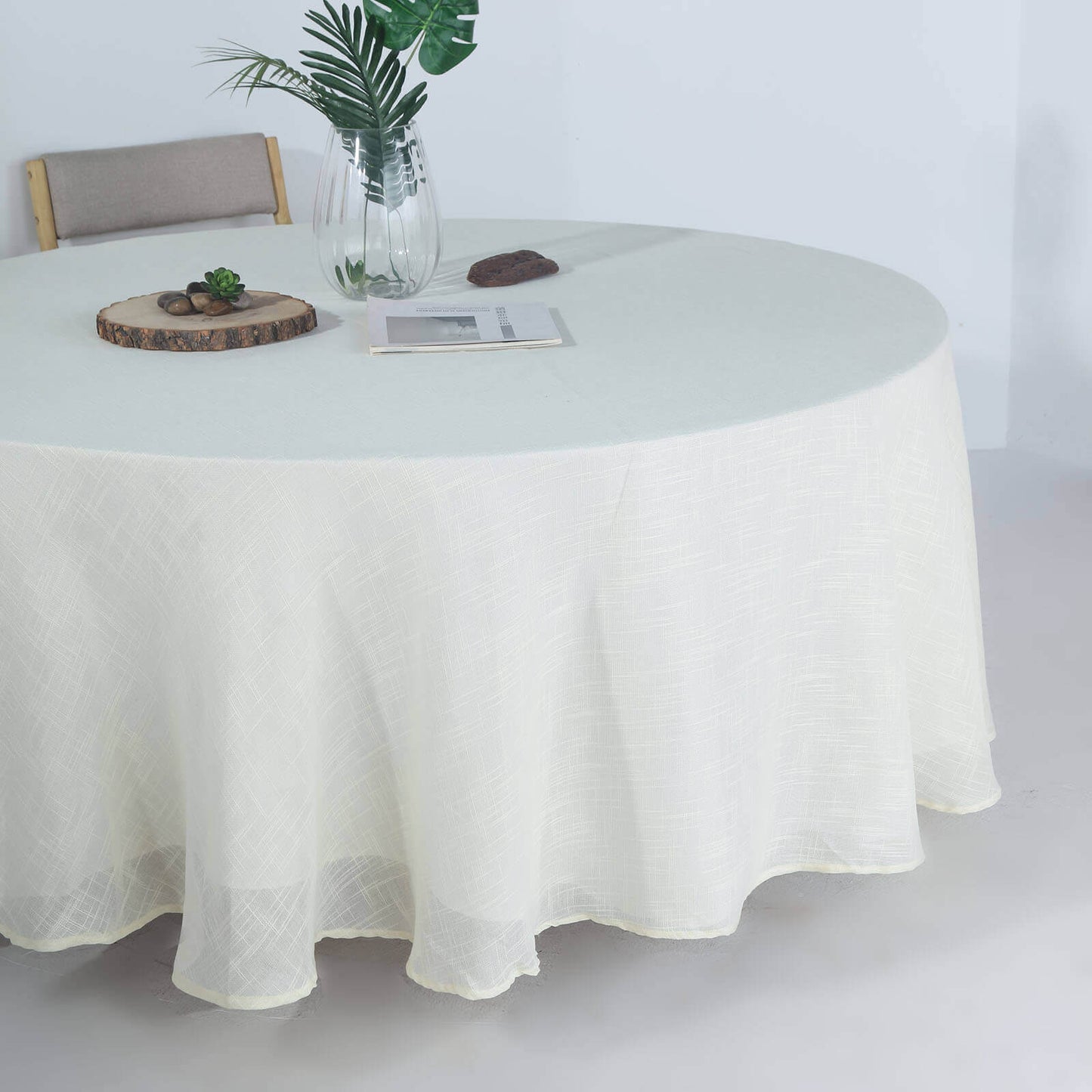 Faux Linen 108" Round Tablecloth White - Slubby Textured & Wrinkle Resistant for Banquets and Receptions - Linen Luxes