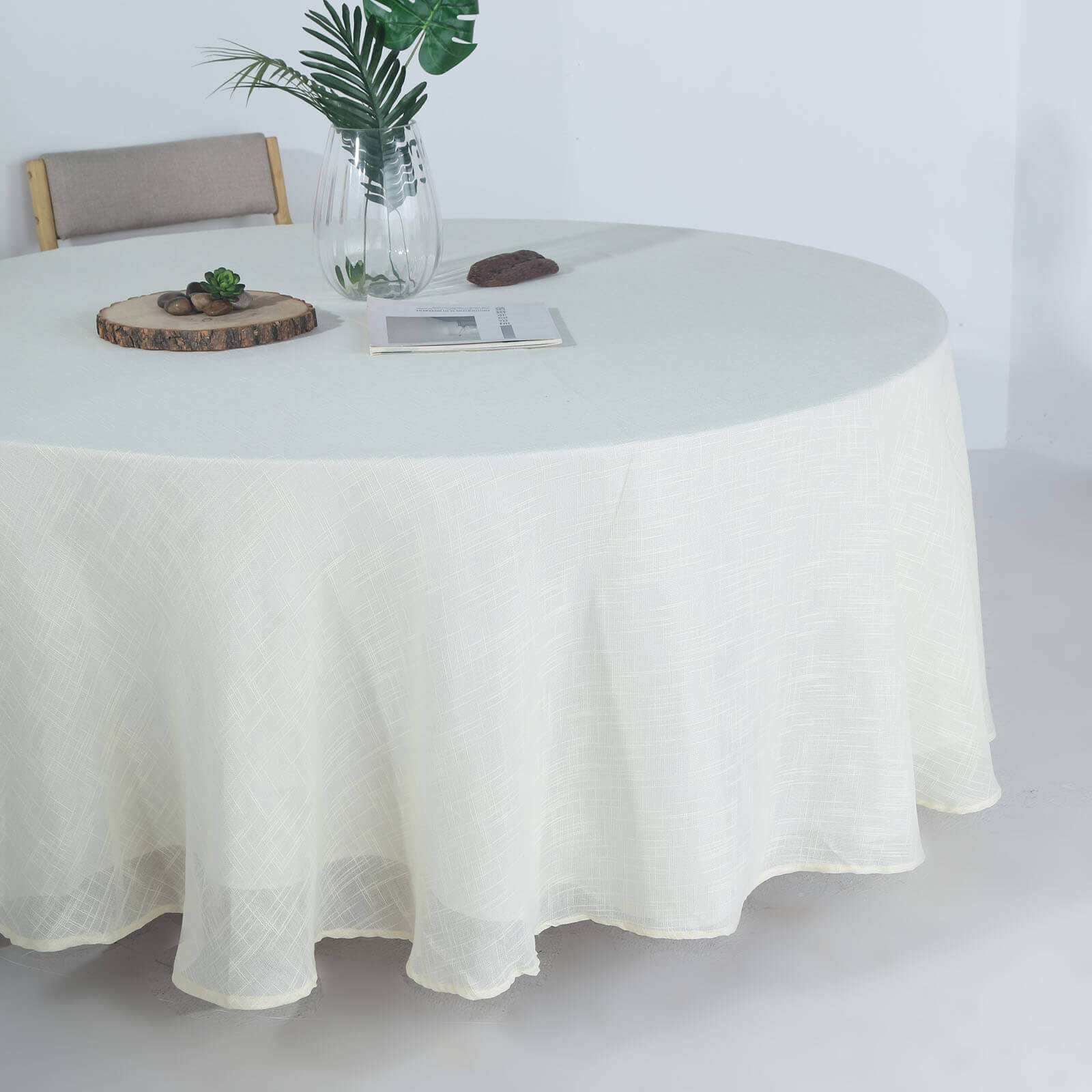 Faux Linen 108" Round Tablecloth White - Slubby Textured & Wrinkle Resistant for Banquets and Receptions - Linen Luxes