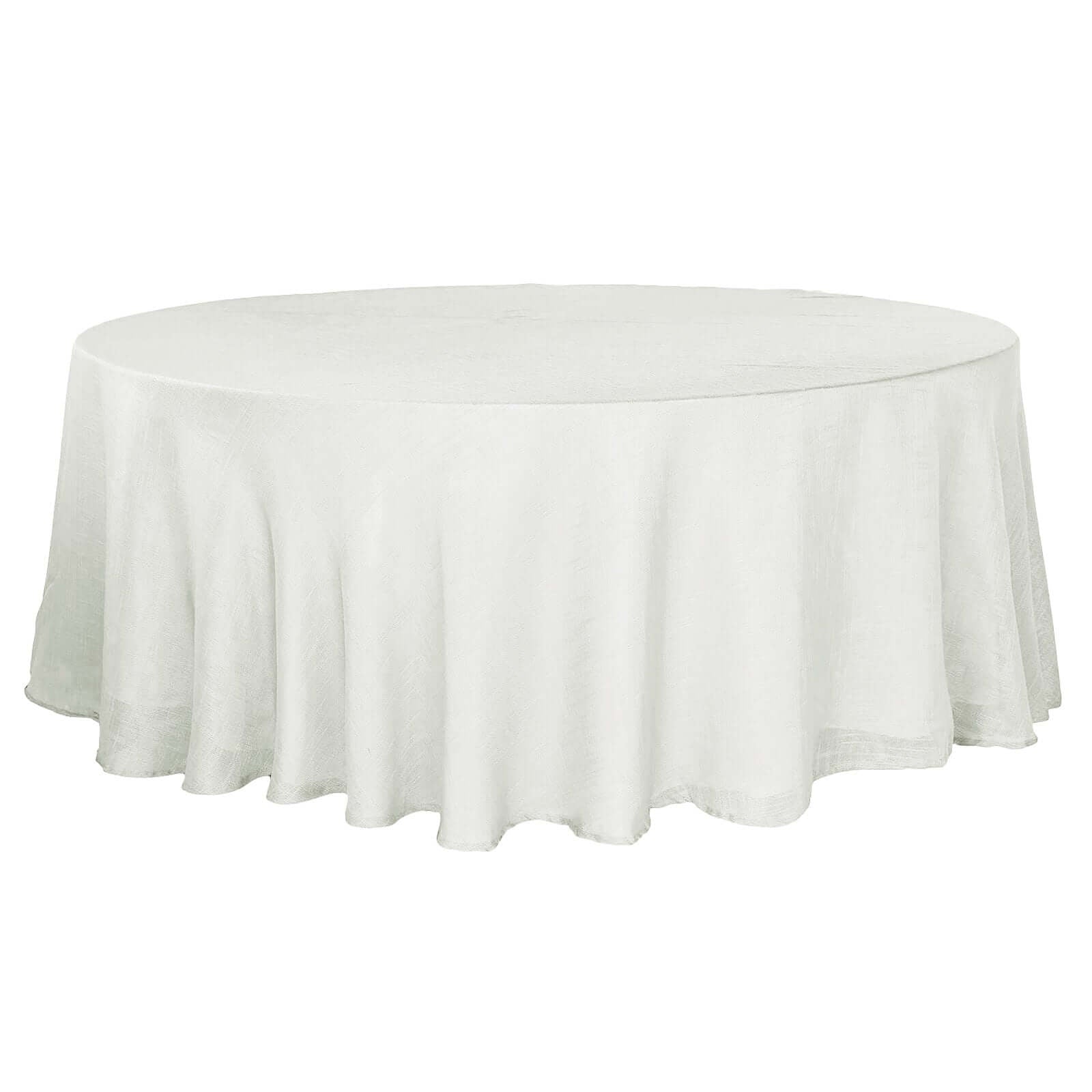Faux Linen 108" Round Tablecloth White - Slubby Textured & Wrinkle Resistant for Banquets and Receptions - Linen Luxes