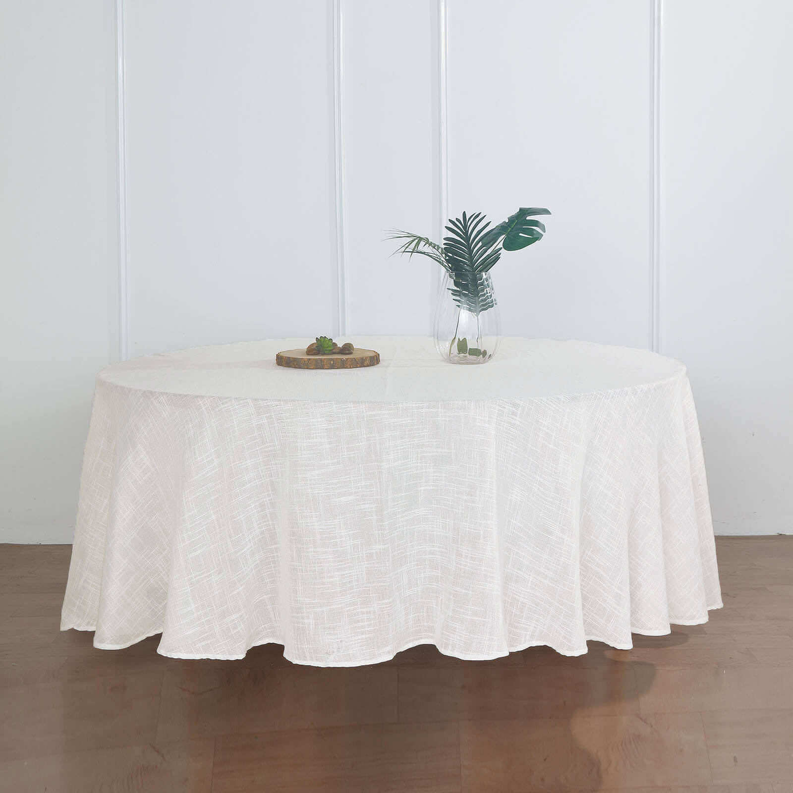 Faux Linen 108" Round Tablecloth White - Slubby Textured & Wrinkle Resistant for Banquets and Receptions - Linen Luxes