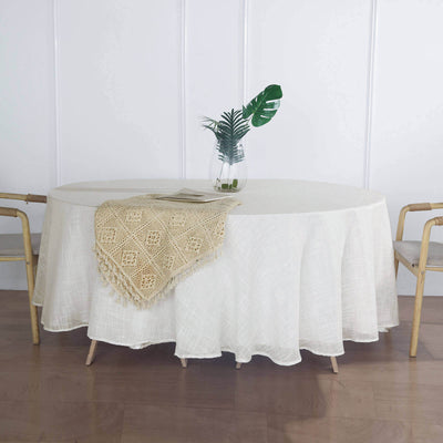 Faux Linen 108" Round Tablecloth White - Slubby Textured & Wrinkle Resistant for Banquets and Receptions - Linen Luxes