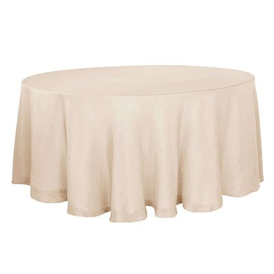 Faux Linen 120" Round Tablecloth Beige - Slubby Texture Wrinkle - Resistant Seamless Table Cover - Linen Luxes