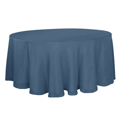 Faux Linen 120" Round Tablecloth Blue - Slubby Texture Wrinkle - Resistant Seamless Table Cover - Linen Luxes