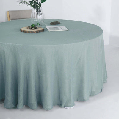 Faux Linen 120" Round Tablecloth Dusty Blue - Slubby Texture Wrinkle - Resistant Seamless Table Cover - Linen Luxes