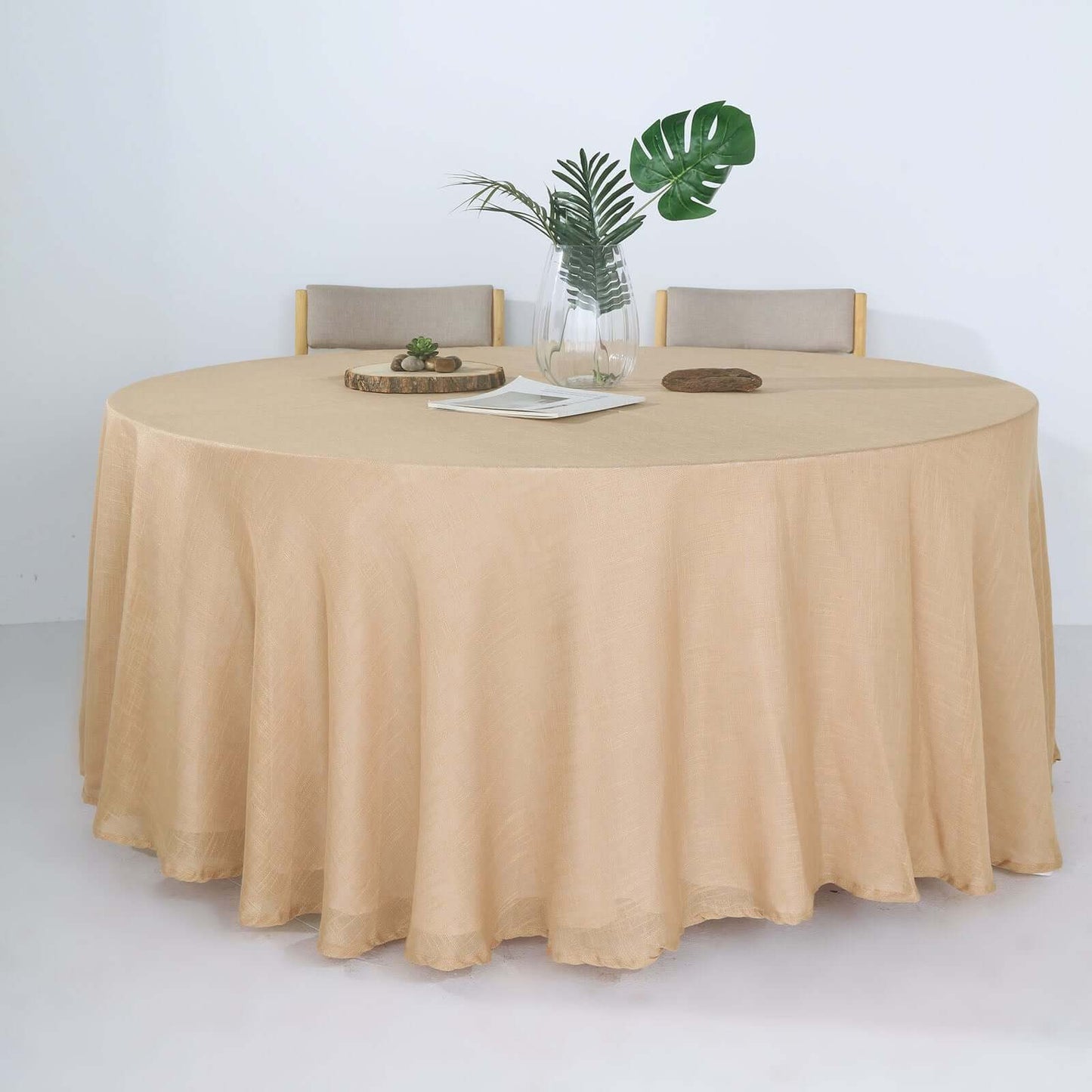 Faux Linen 120" Round Tablecloth Natural - Slubby Texture Wrinkle - Resistant Seamless Table Cover - Linen Luxes