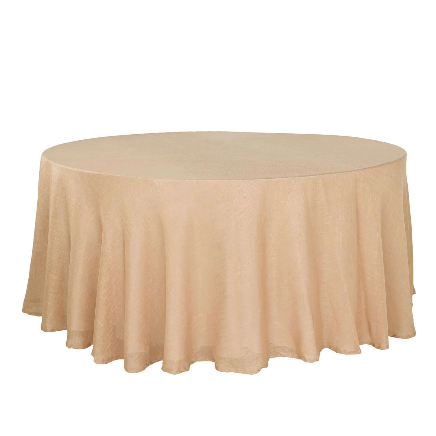 Faux Linen 120" Round Tablecloth Natural - Slubby Texture Wrinkle - Resistant Seamless Table Cover - Linen Luxes