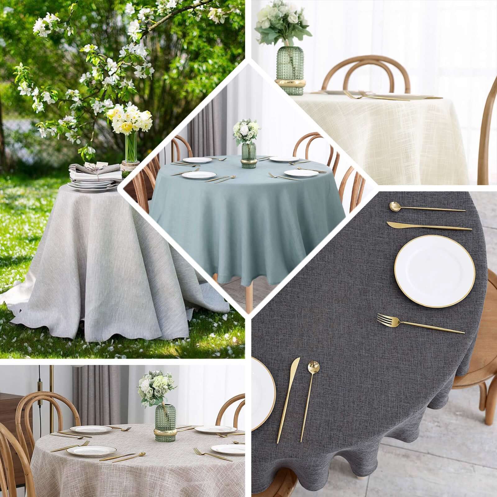 Faux Linen 120" Round Tablecloth Natural - Slubby Texture Wrinkle - Resistant Seamless Table Cover - Linen Luxes