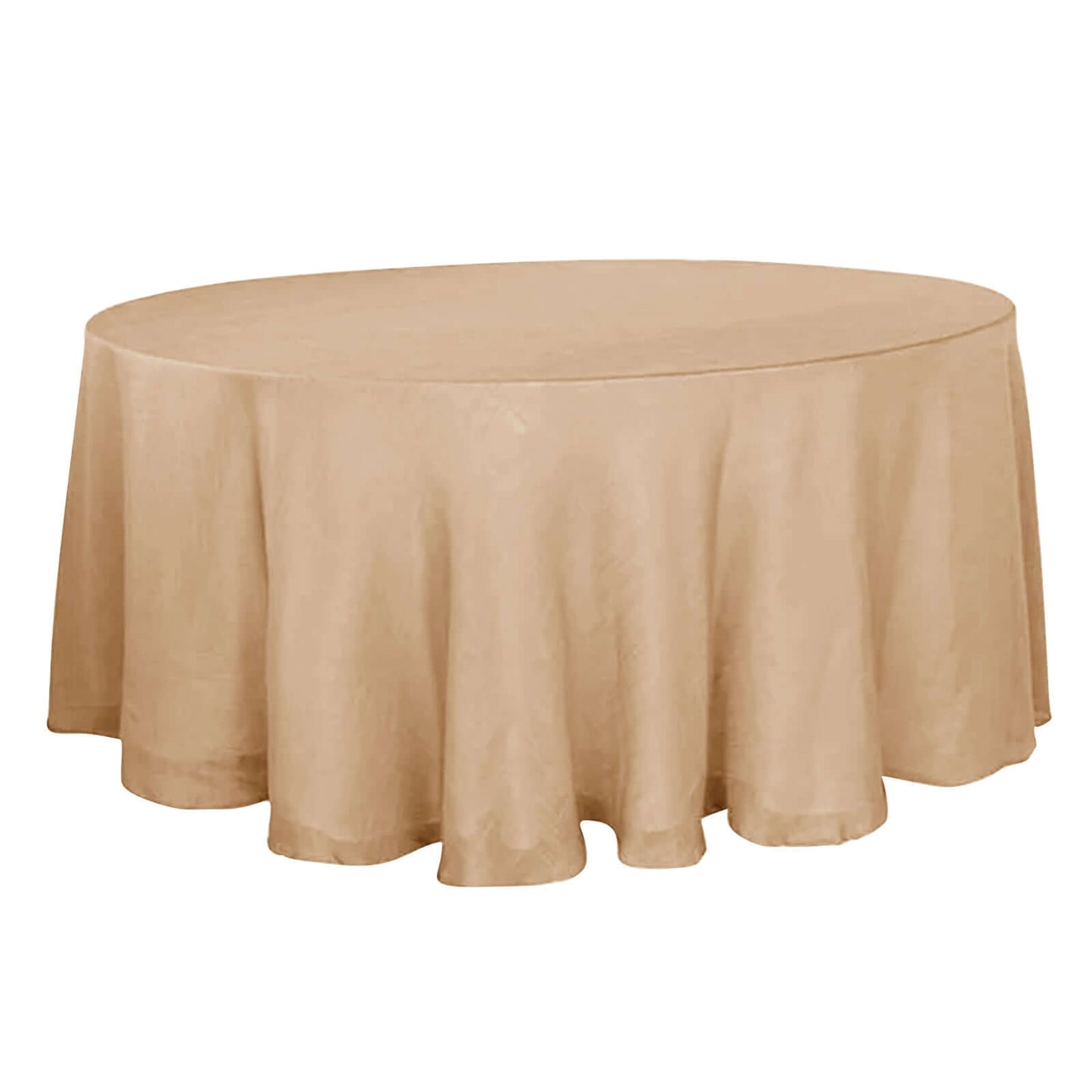 Faux Linen 120" Round Tablecloth Natural - Slubby Texture Wrinkle - Resistant Seamless Table Cover - Linen Luxes