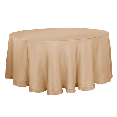 Faux Linen 120" Round Tablecloth Natural - Slubby Texture Wrinkle - Resistant Seamless Table Cover - Linen Luxes
