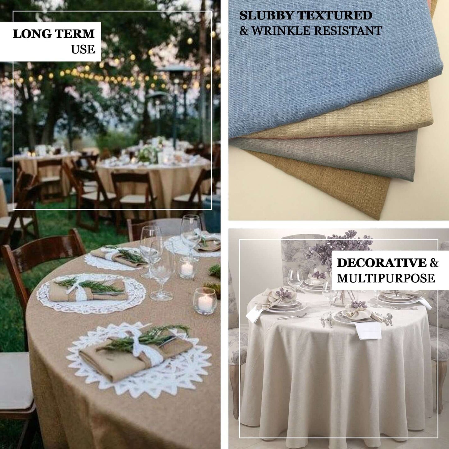 Faux Linen 120" Round Tablecloth Natural - Slubby Texture Wrinkle - Resistant Seamless Table Cover - Linen Luxes