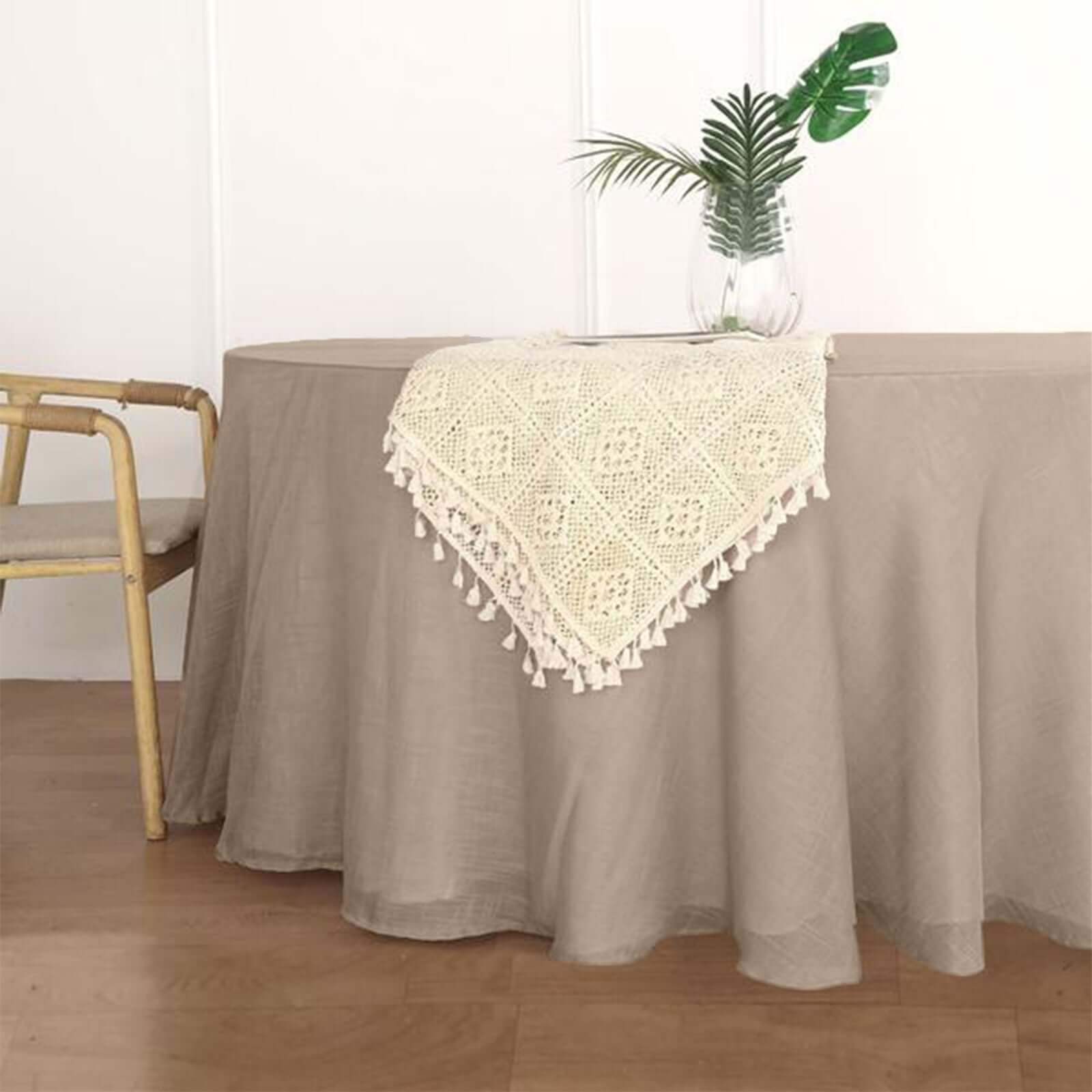 Faux Linen 120" Round Tablecloth Taupe - Slubby Texture Wrinkle - Resistant Seamless Table Cover - Linen Luxes
