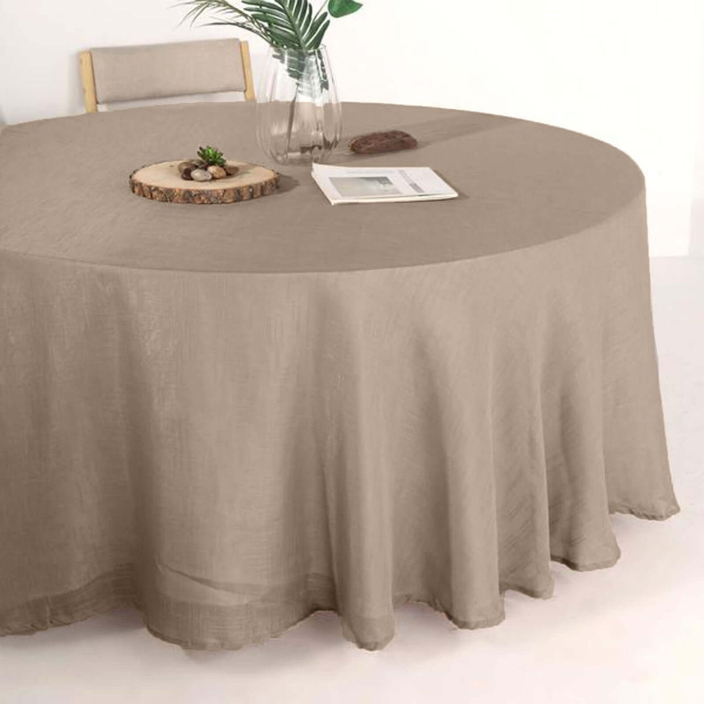 Faux Linen 120" Round Tablecloth Taupe - Slubby Texture Wrinkle - Resistant Seamless Table Cover - Linen Luxes