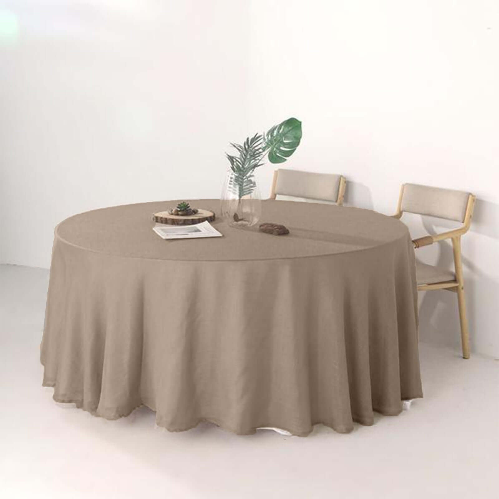 Faux Linen 120" Round Tablecloth Taupe - Slubby Texture Wrinkle - Resistant Seamless Table Cover - Linen Luxes