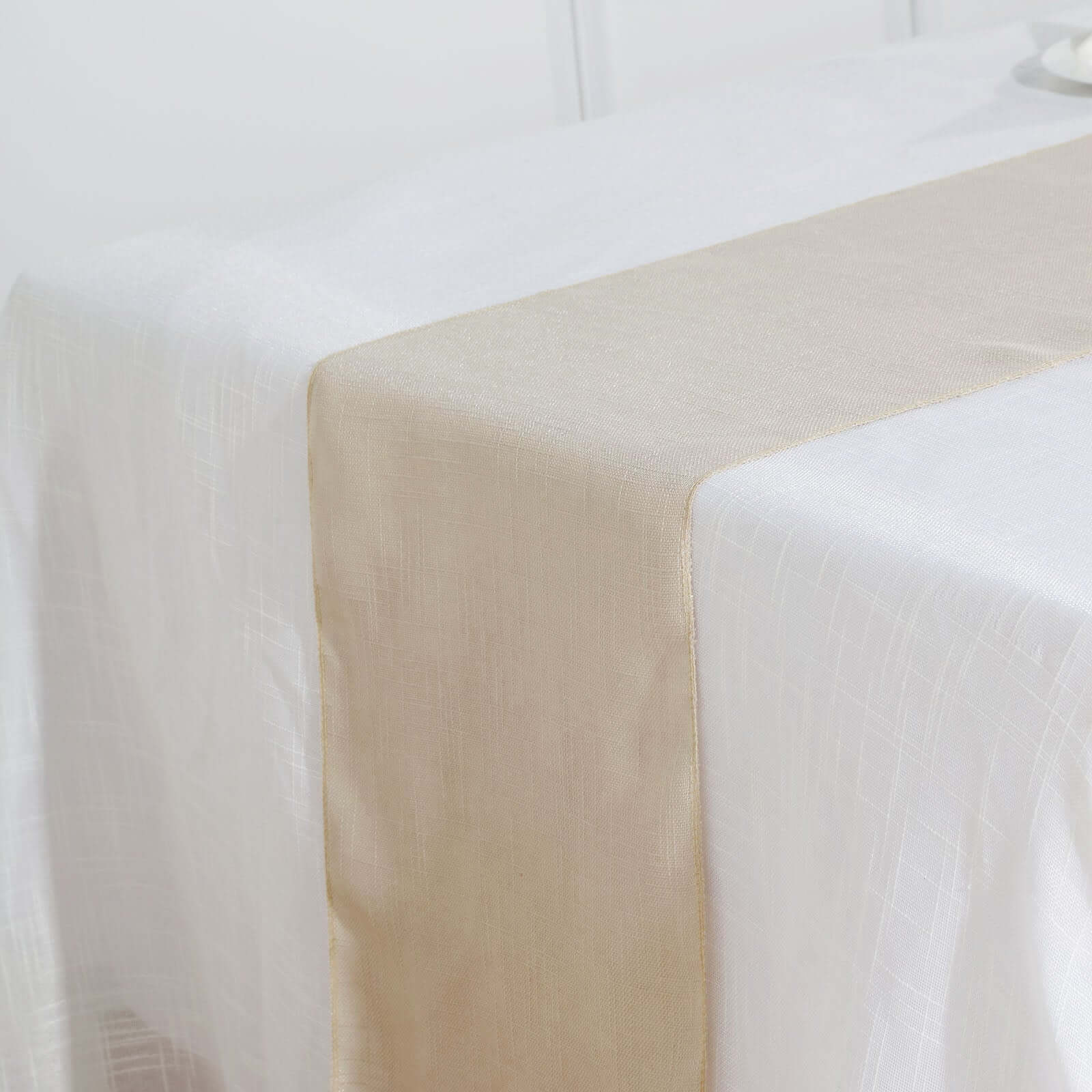 Faux Linen 12"x108" Table Runner Beige - Slubby Textured & Wrinkle Resistant Table Decor - Linen Luxes