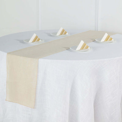 Faux Linen 12"x108" Table Runner Beige - Slubby Textured & Wrinkle Resistant Table Decor - Linen Luxes