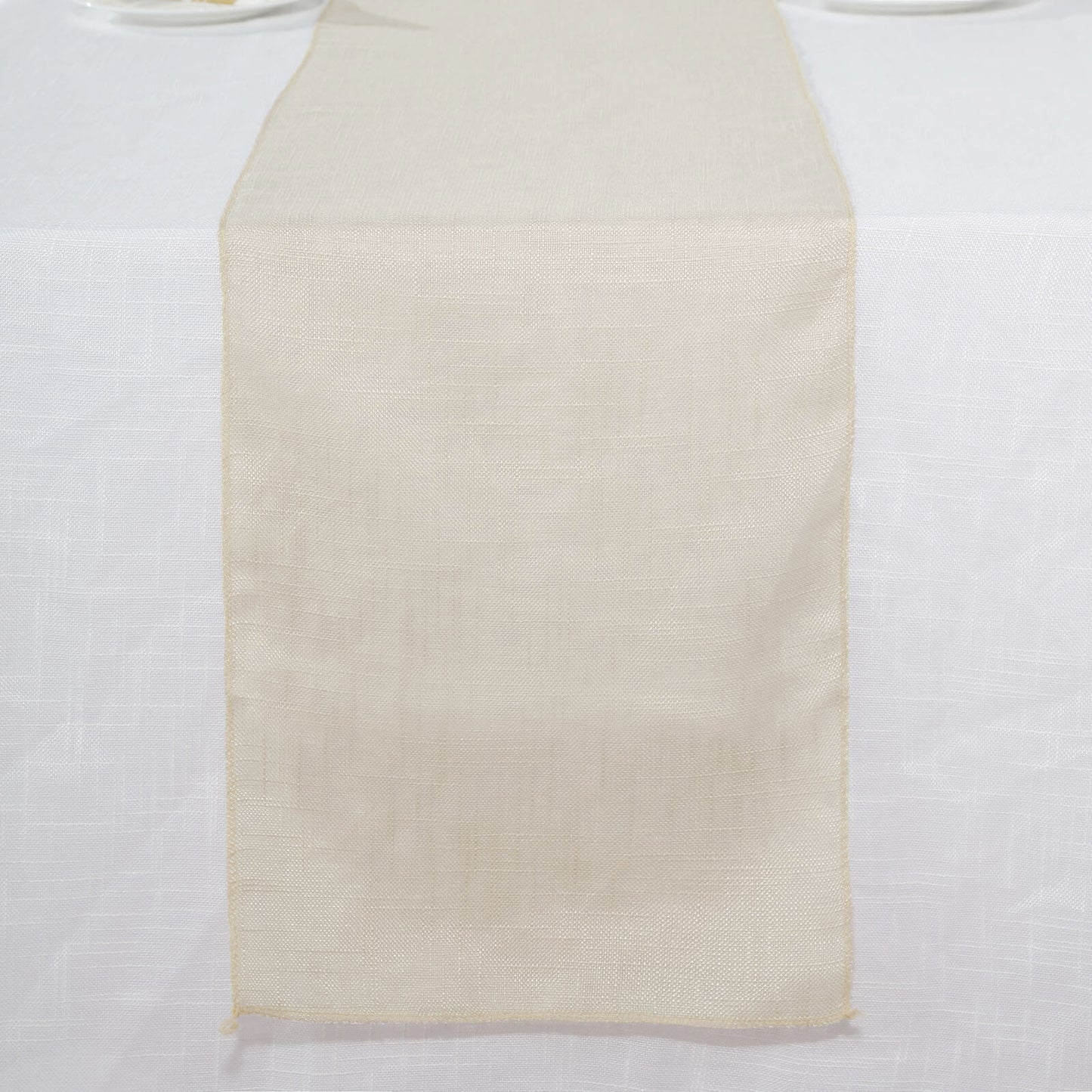 Faux Linen 12"x108" Table Runner Beige - Slubby Textured & Wrinkle Resistant Table Decor - Linen Luxes