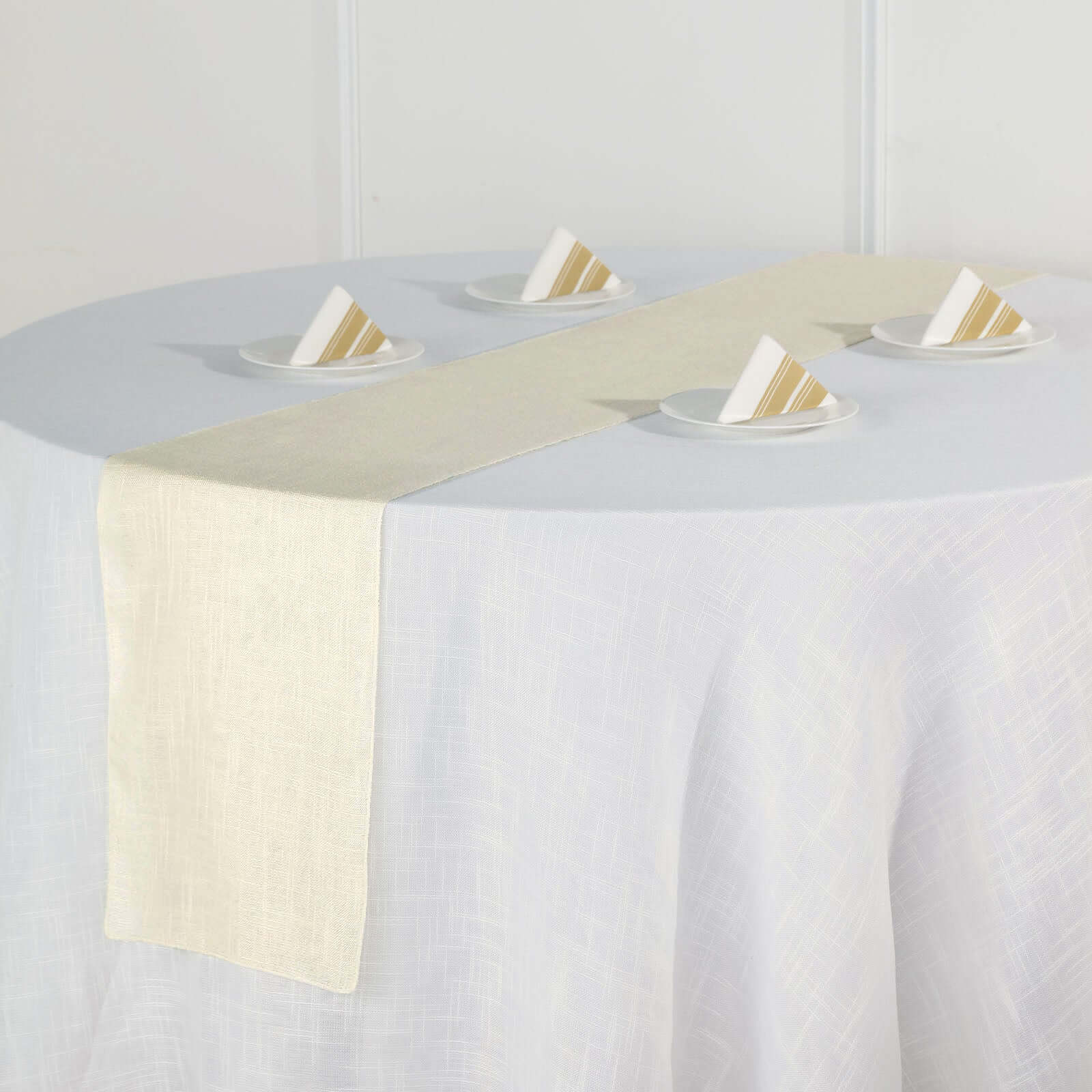 Faux Linen 12"x108" Table Runner Ivory - Slubby Textured & Wrinkle Resistant Table Decor - Linen Luxes