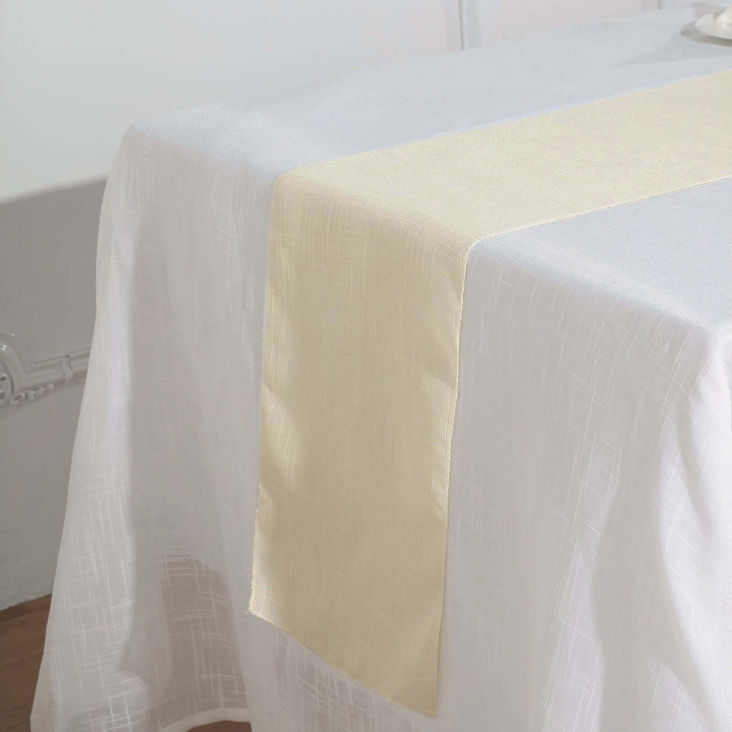 Faux Linen 12"x108" Table Runner Ivory - Slubby Textured & Wrinkle Resistant Table Decor - Linen Luxes
