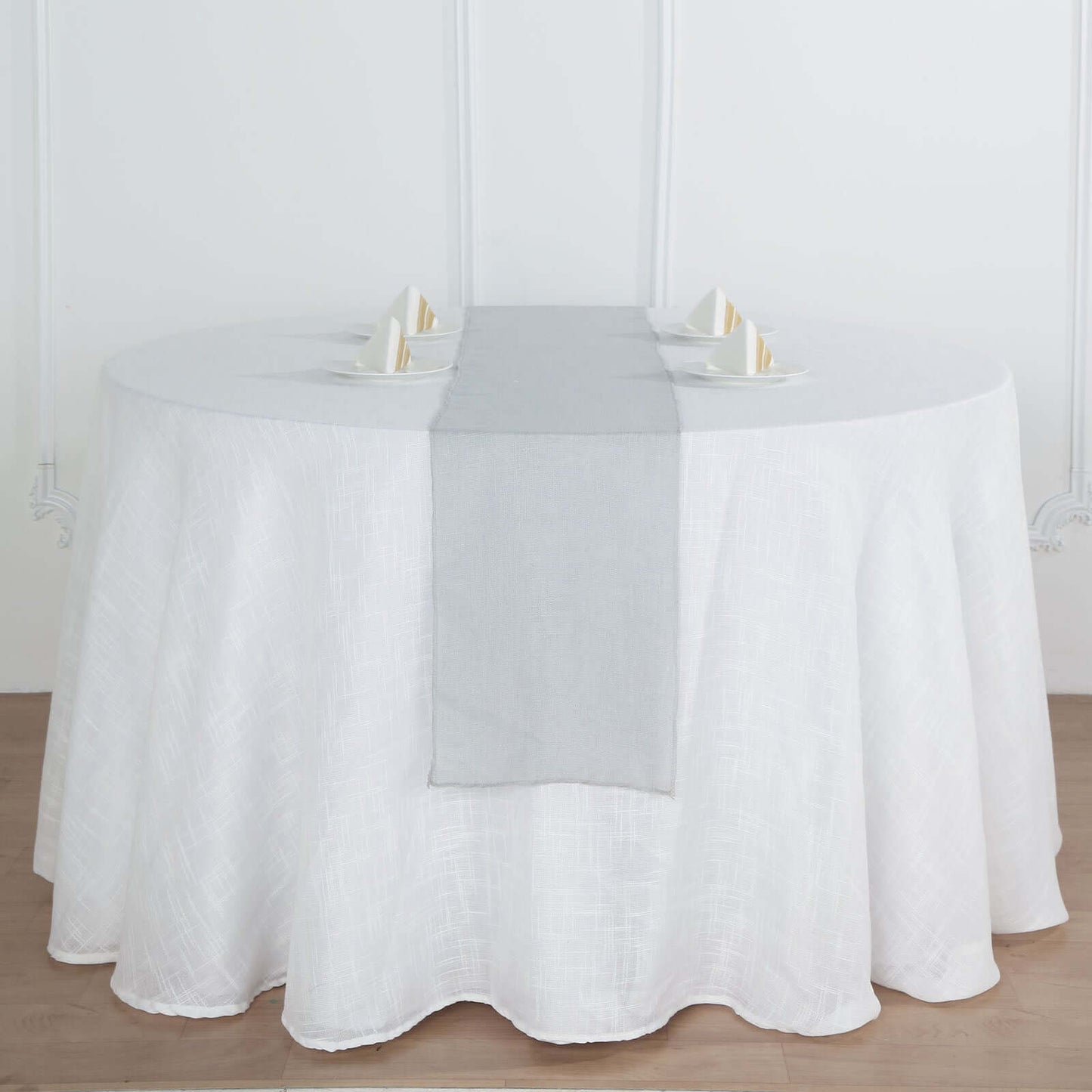 Faux Linen 12"x108" Table Runner Silver - Slubby Textured & Wrinkle Resistant Table Decor - Linen Luxes