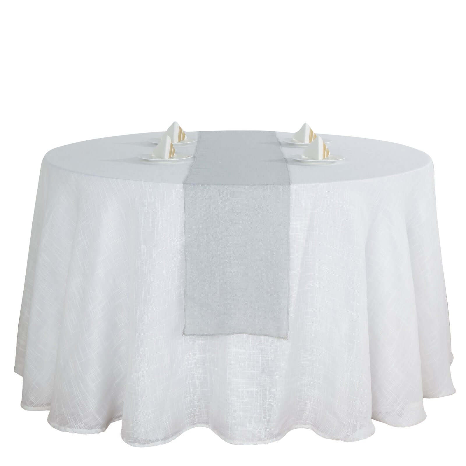 Faux Linen 12"x108" Table Runner Silver - Slubby Textured & Wrinkle Resistant Table Decor - Linen Luxes