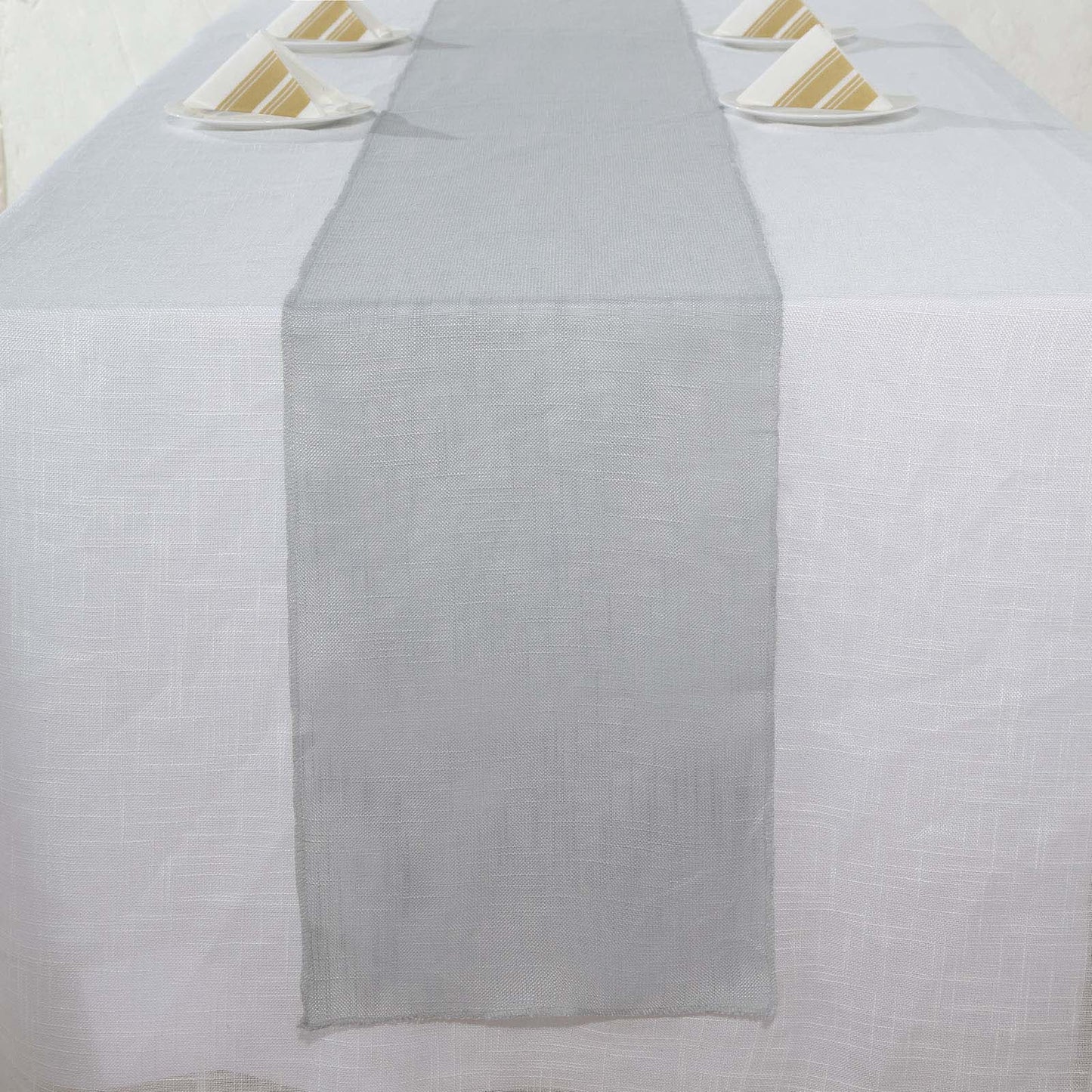 Faux Linen 12"x108" Table Runner Silver - Slubby Textured & Wrinkle Resistant Table Decor - Linen Luxes