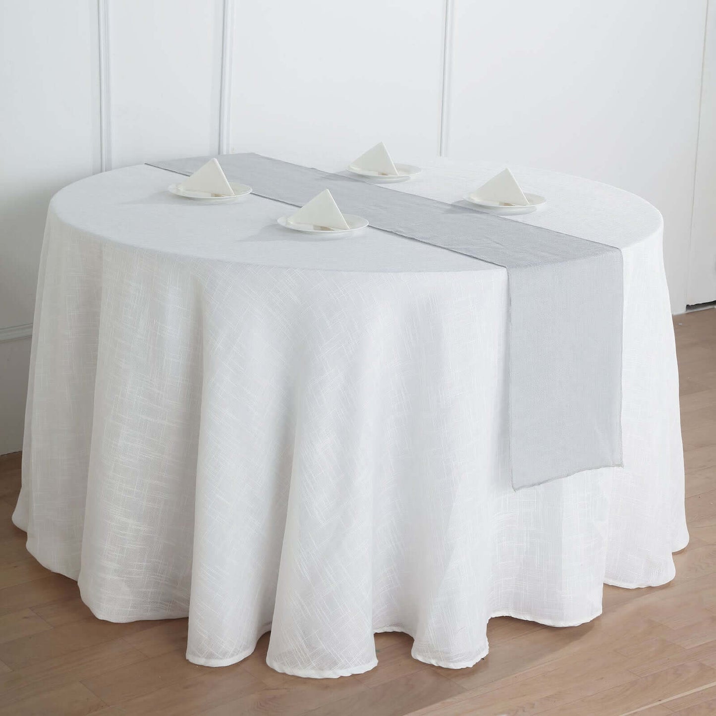 Faux Linen 12"x108" Table Runner Silver - Slubby Textured & Wrinkle Resistant Table Decor - Linen Luxes