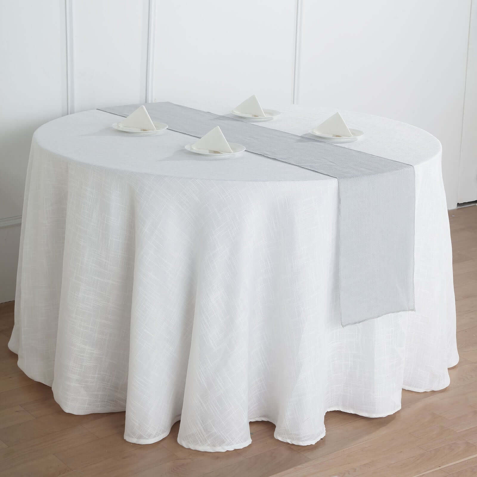 Faux Linen 12"x108" Table Runner Silver - Slubby Textured & Wrinkle Resistant Table Decor - Linen Luxes