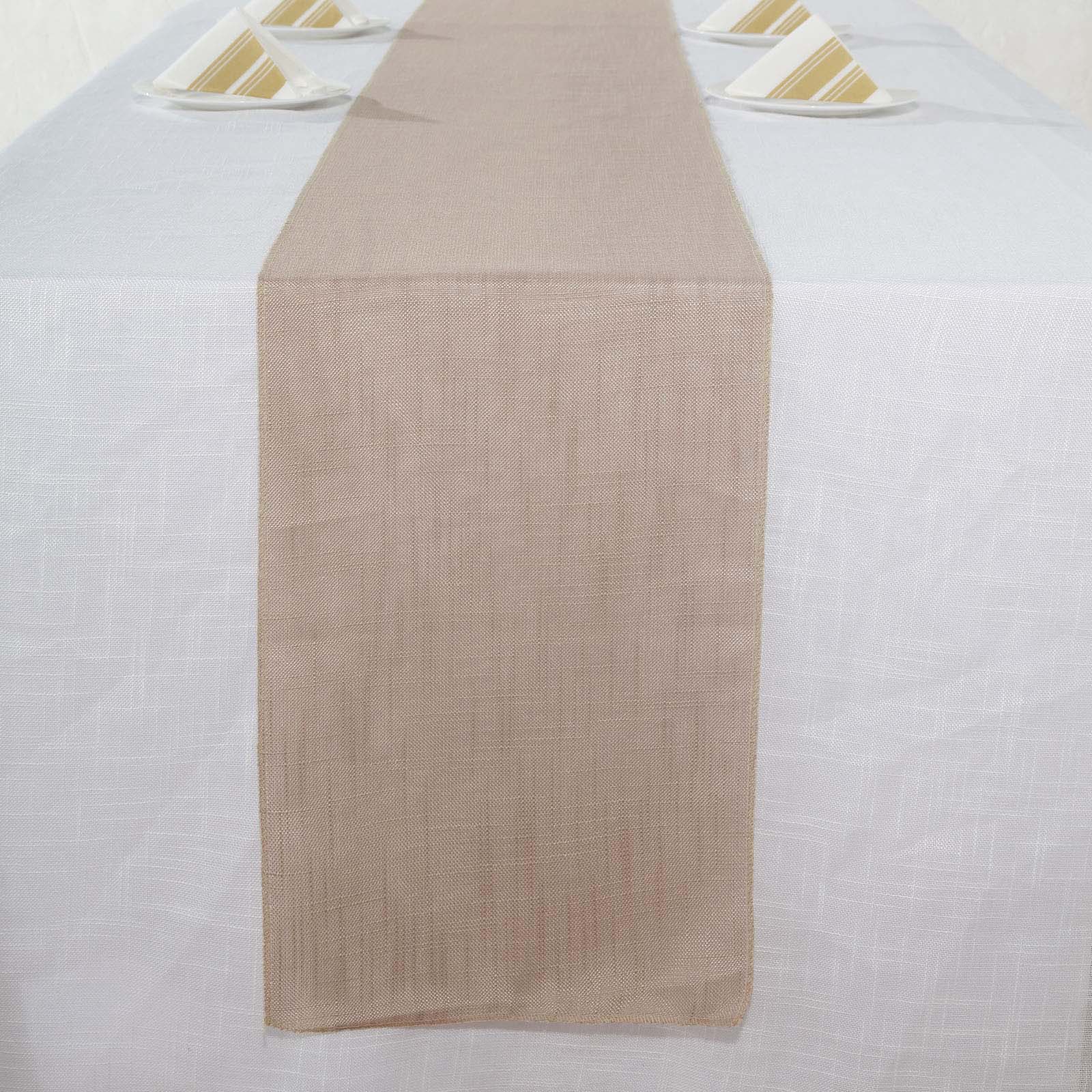 Faux Linen 12"x108" Table Runner Taupe - Slubby Textured & Wrinkle Resistant Table Decor - Linen Luxes