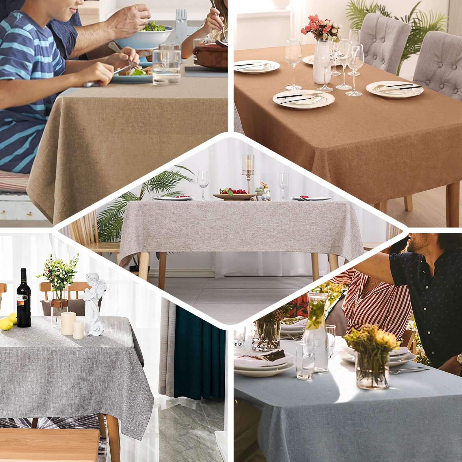 Faux Linen 60"x102" Rectangular Tablecloth Natural - Slubby Textured & Wrinkle Resistant Table Cover - Linen Luxes