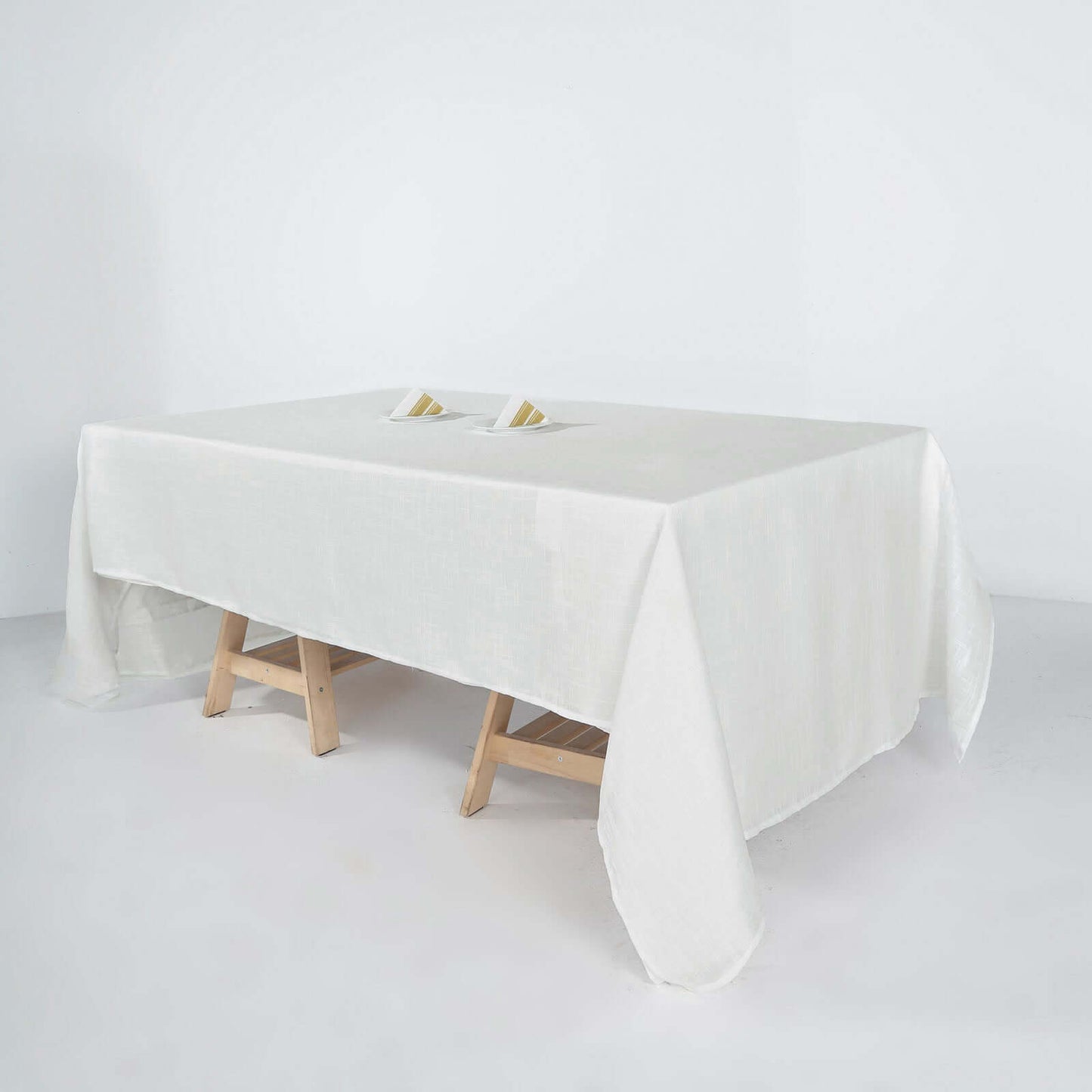 Faux Linen 60"x126" Rectangular Tablecloth White - Slubby Textured & Wrinkle Resistant for Weddings and Special Events - Linen Luxes