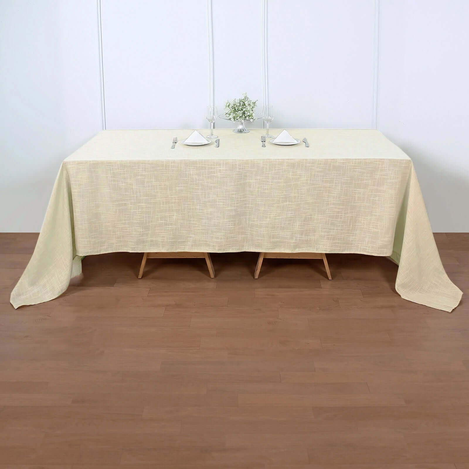 Faux Linen 90"x132" Rectangular Tablecloth Beige - Slubby Texture Wrinkle - Resistant Seamless Table Cover - Linen Luxes
