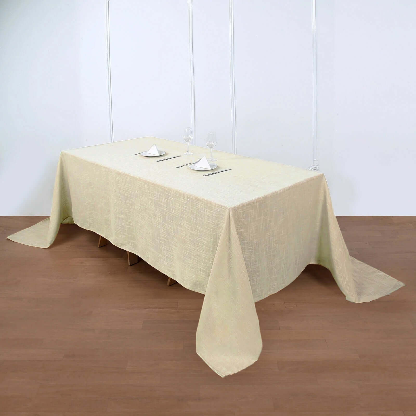 Faux Linen 90"x132" Rectangular Tablecloth Beige - Slubby Texture Wrinkle - Resistant Seamless Table Cover - Linen Luxes