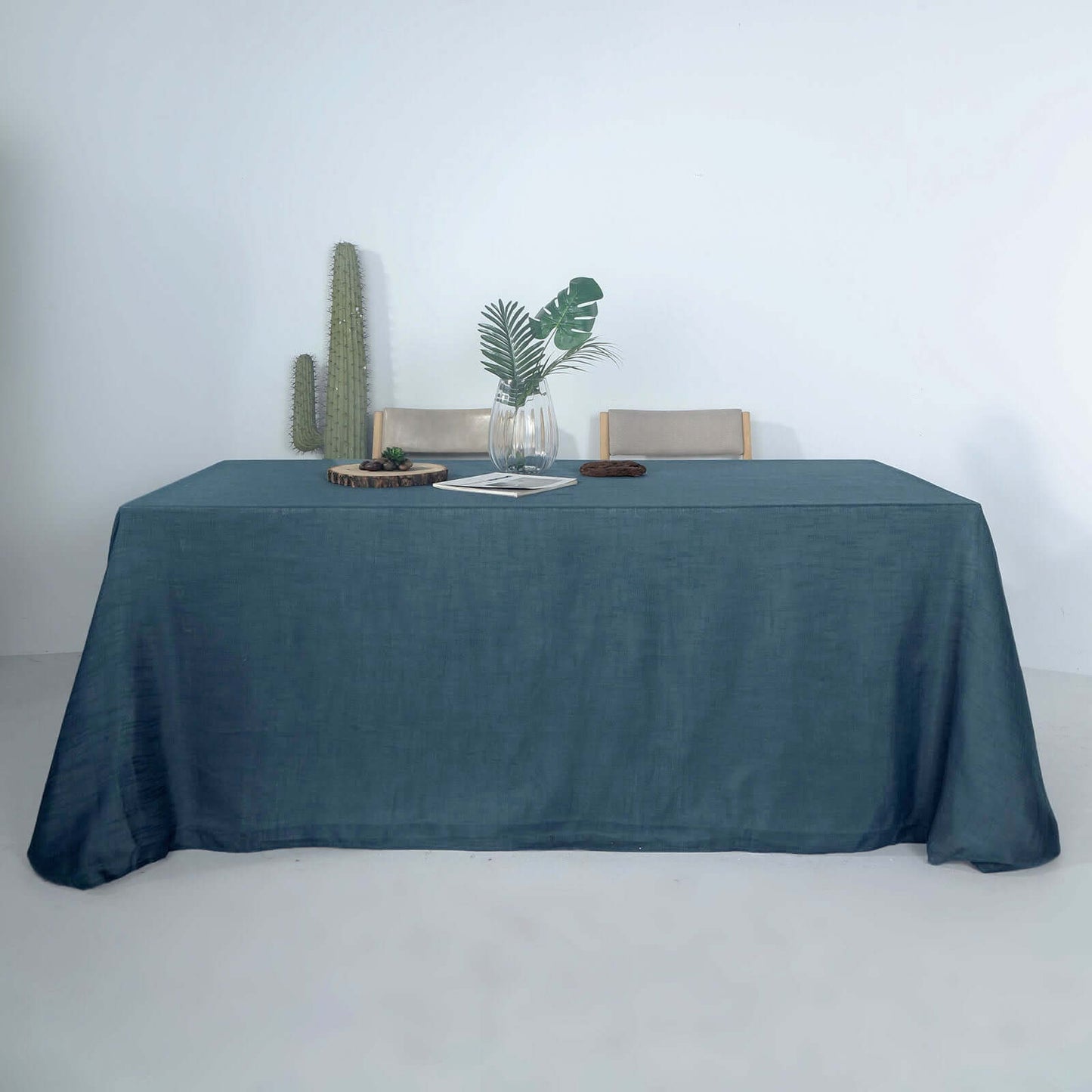 Faux Linen 90"x132" Rectangular Tablecloth Blue - Slubby Texture Wrinkle - Resistant Seamless Table Cover - Linen Luxes
