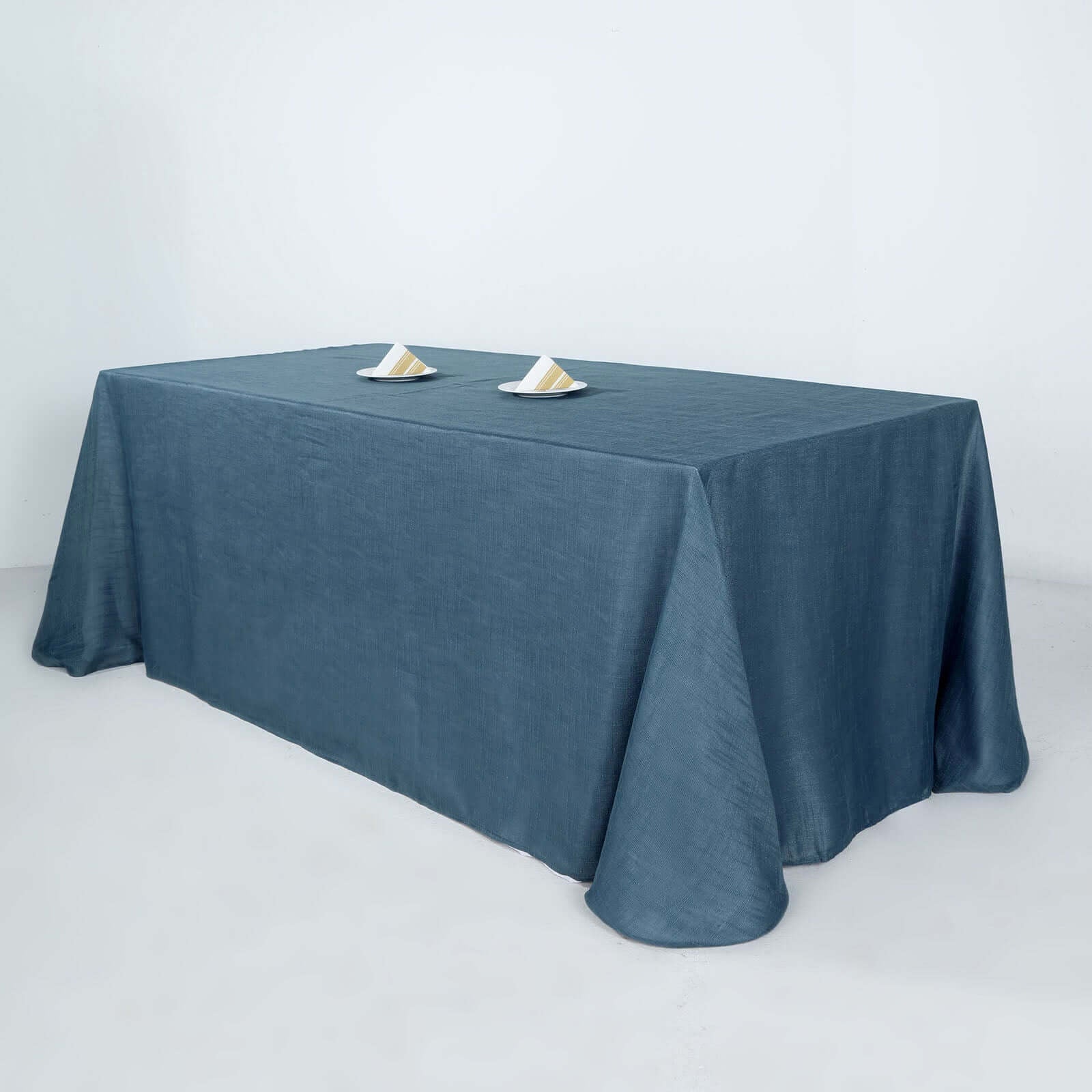 Faux Linen 90"x132" Rectangular Tablecloth Blue - Slubby Texture Wrinkle - Resistant Seamless Table Cover - Linen Luxes