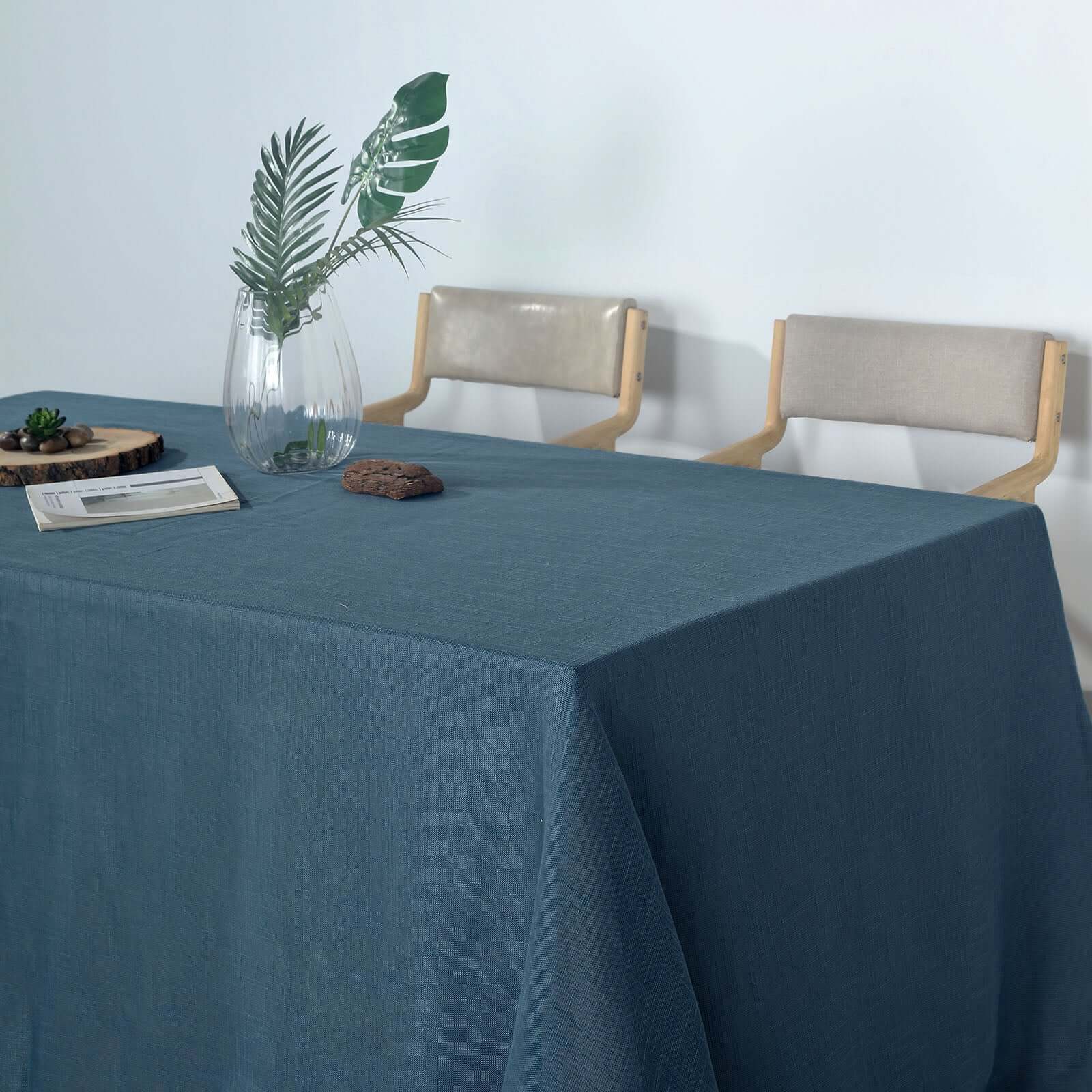Faux Linen 90"x132" Rectangular Tablecloth Blue - Slubby Texture Wrinkle - Resistant Seamless Table Cover - Linen Luxes