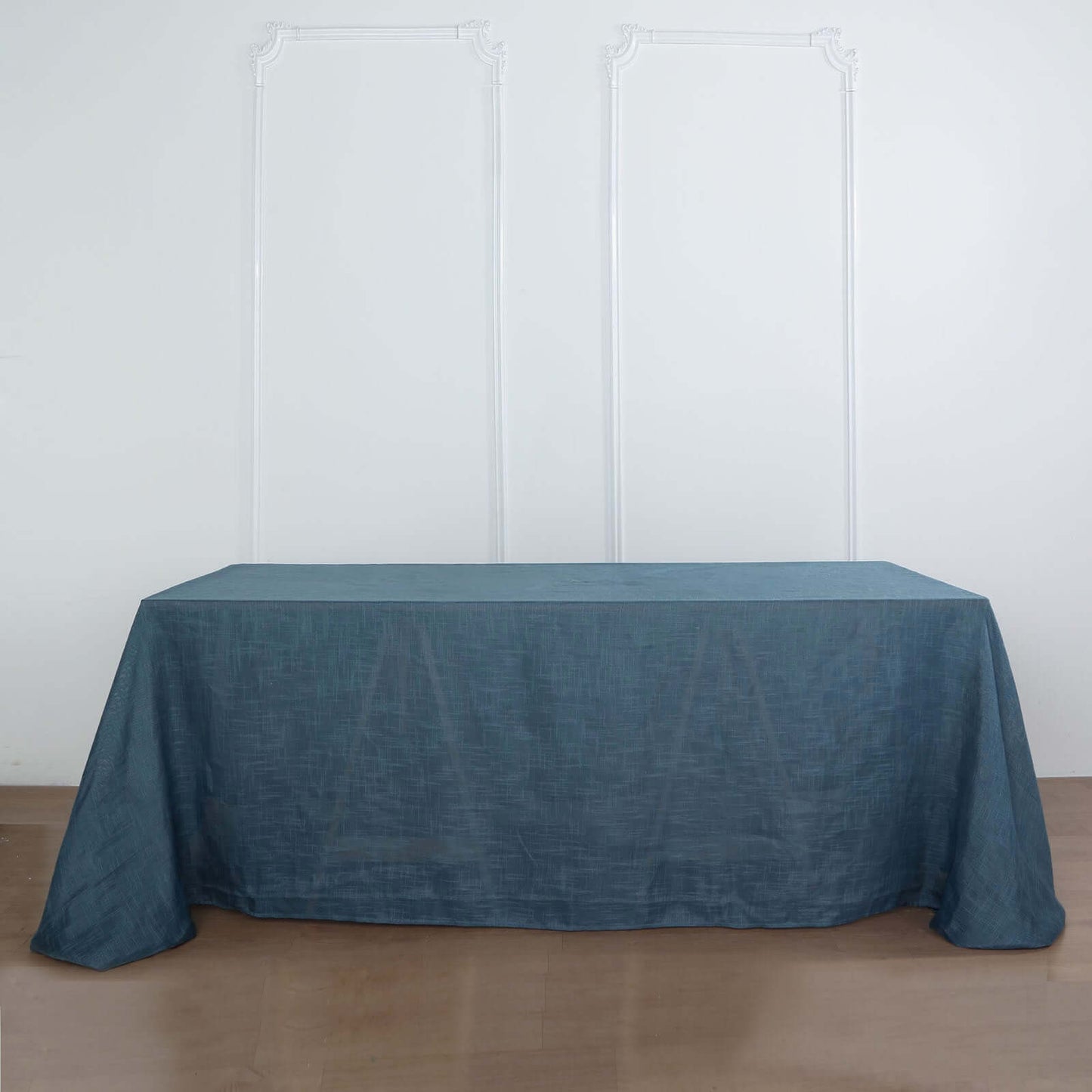 Faux Linen 90"x132" Rectangular Tablecloth Blue - Slubby Texture Wrinkle - Resistant Seamless Table Cover - Linen Luxes