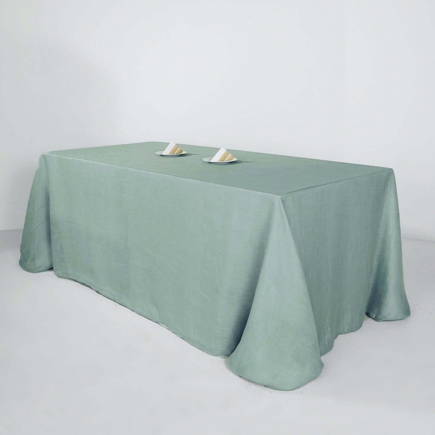 Faux Linen 90"x132" Rectangular Tablecloth Dusty Blue - Slubby Texture Wrinkle - Resistant Seamless Table Cover - Linen Luxes
