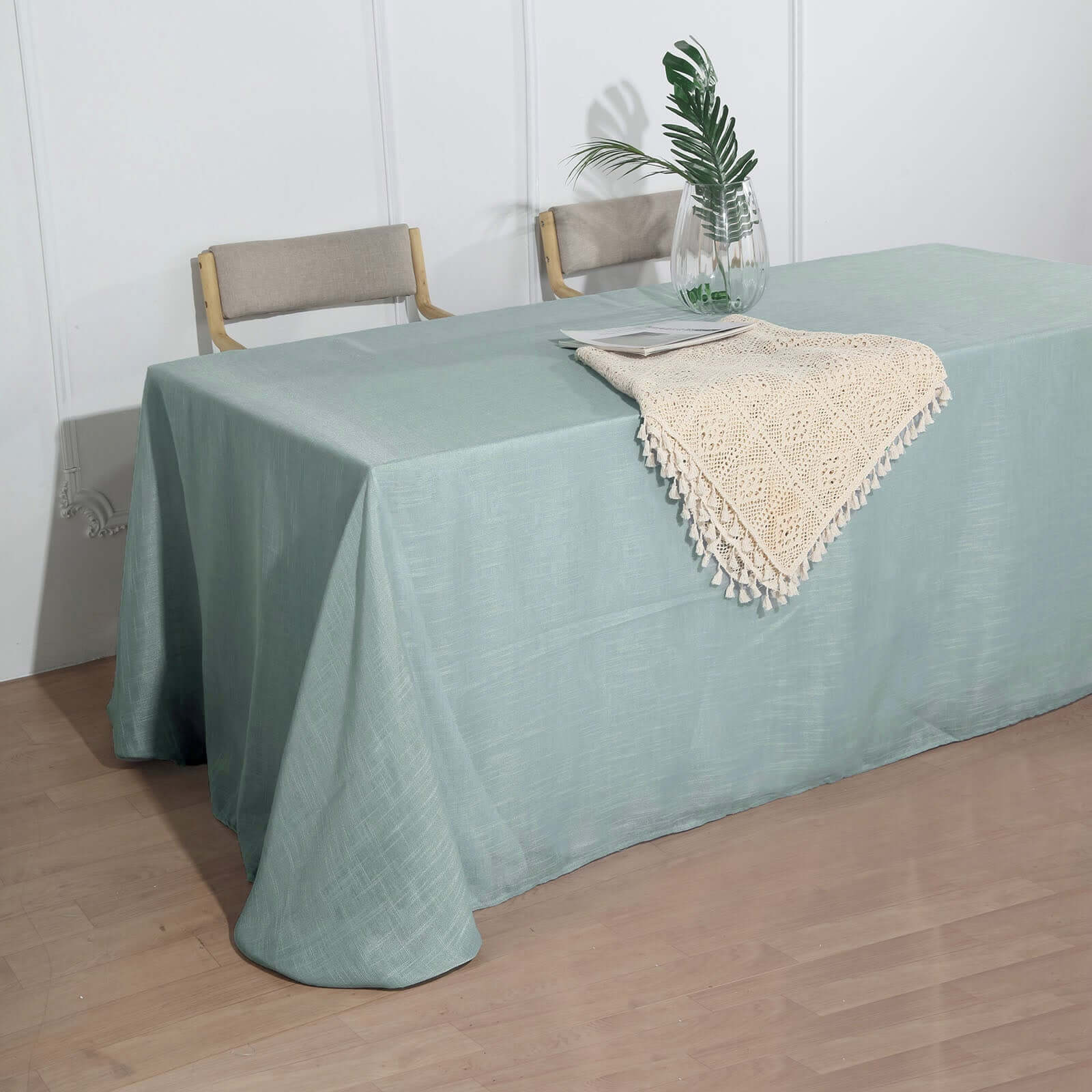 Faux Linen 90"x132" Rectangular Tablecloth Dusty Blue - Slubby Texture Wrinkle - Resistant Seamless Table Cover - Linen Luxes