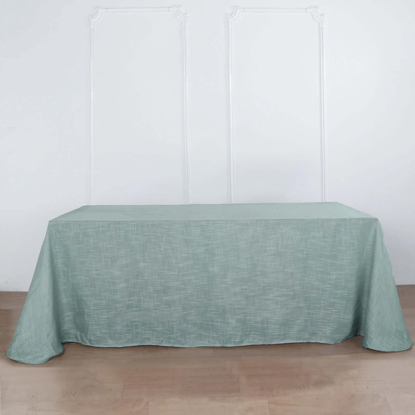 Faux Linen 90"x132" Rectangular Tablecloth Dusty Blue - Slubby Texture Wrinkle - Resistant Seamless Table Cover - Linen Luxes