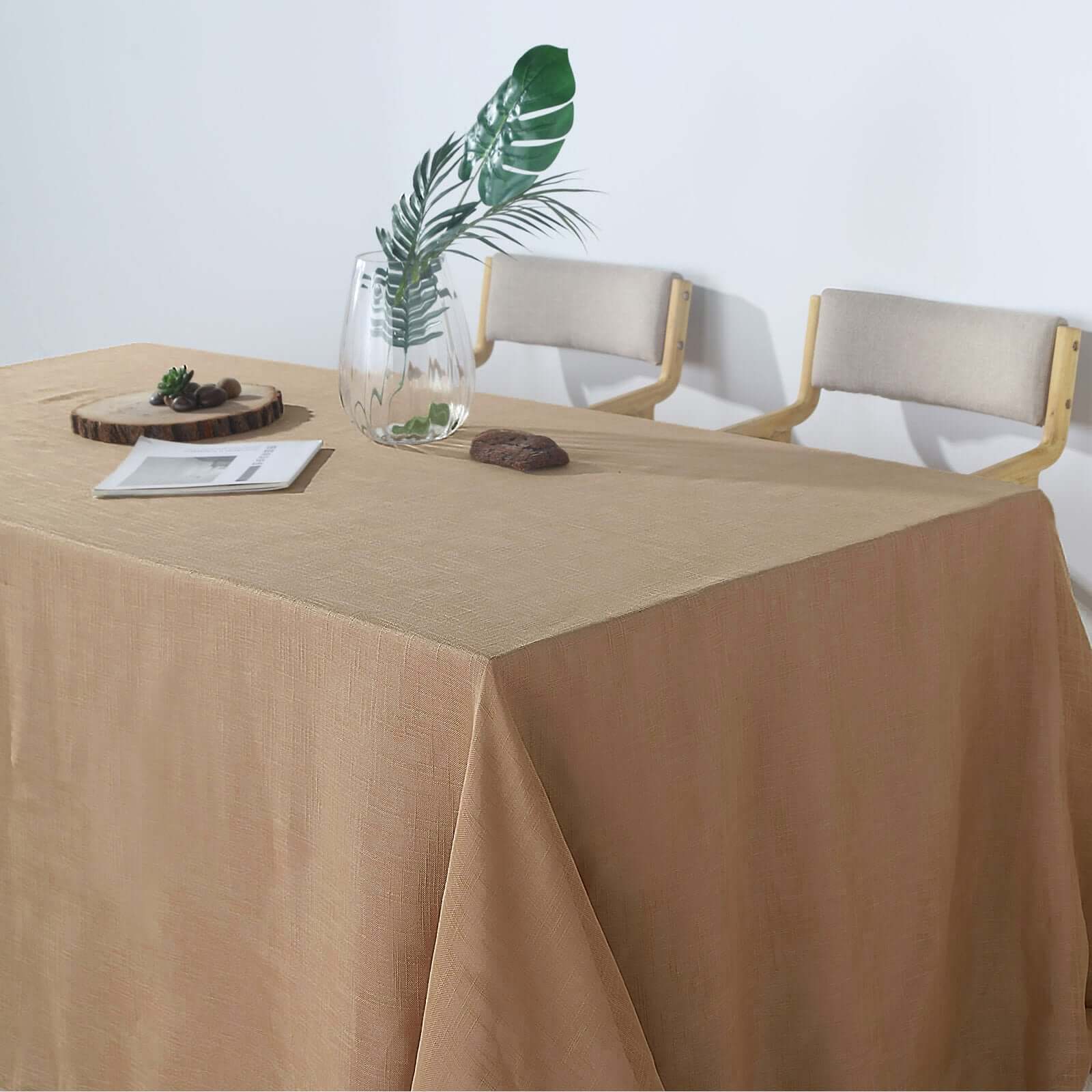 Faux Linen 90"x132" Rectangular Tablecloth Natural - Slubby Texture Wrinkle - Resistant Seamless Table Cover - Linen Luxes