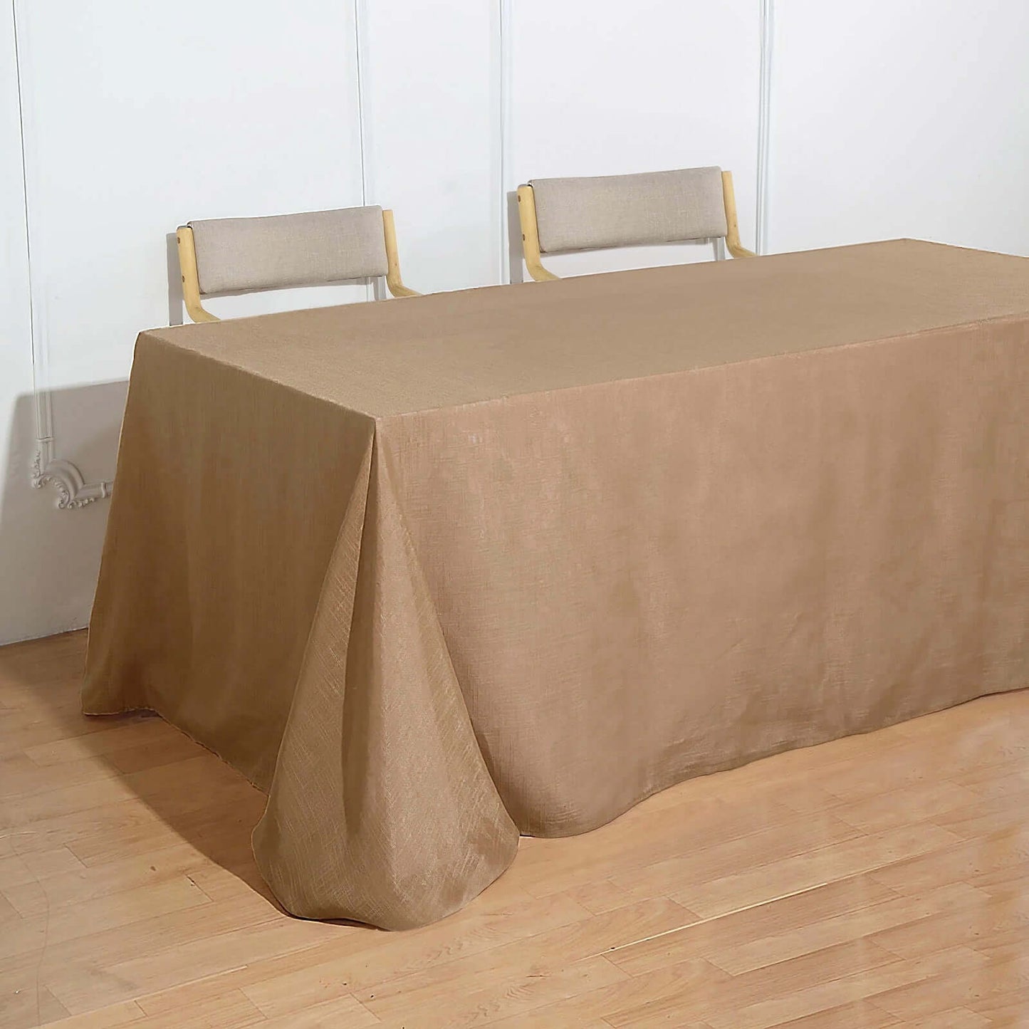 Faux Linen 90"x132" Rectangular Tablecloth Natural - Slubby Texture Wrinkle - Resistant Seamless Table Cover - Linen Luxes