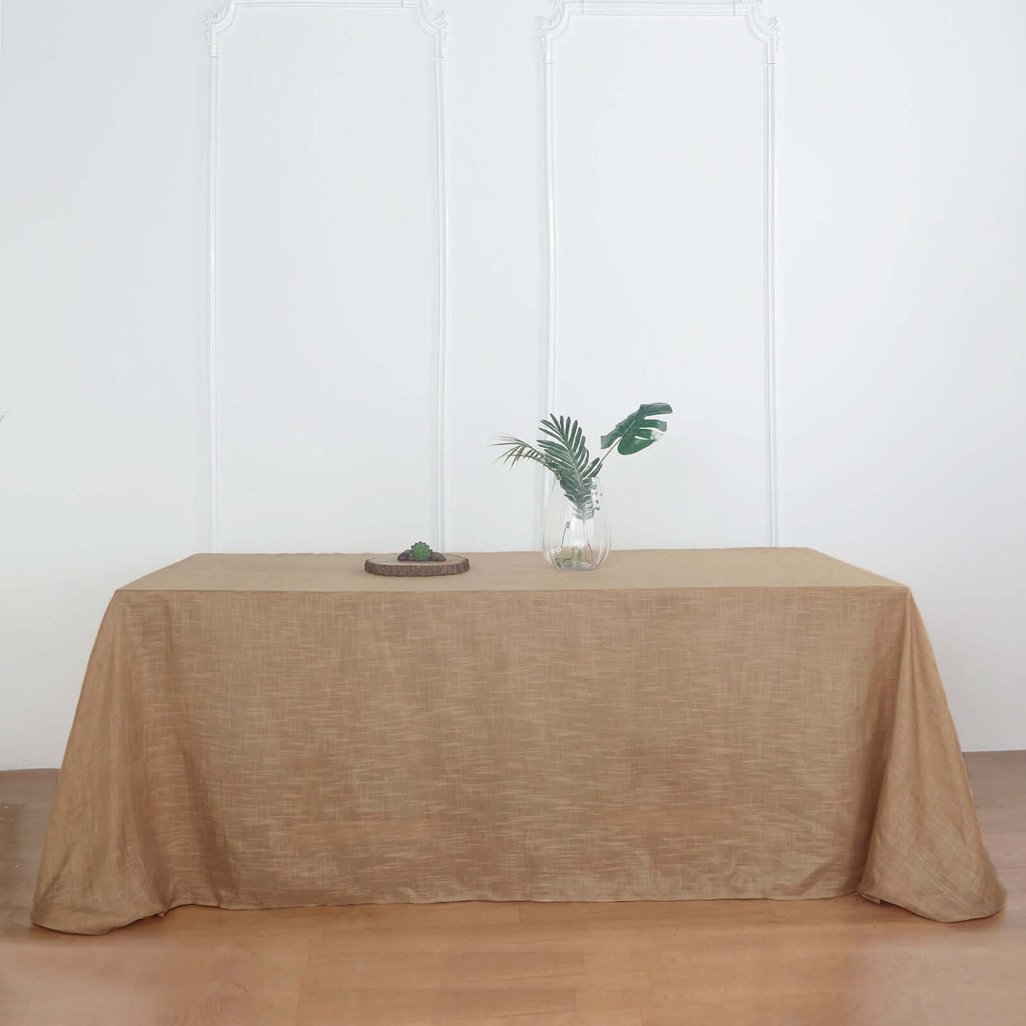 Faux Linen 90"x132" Rectangular Tablecloth Natural - Slubby Texture Wrinkle - Resistant Seamless Table Cover - Linen Luxes
