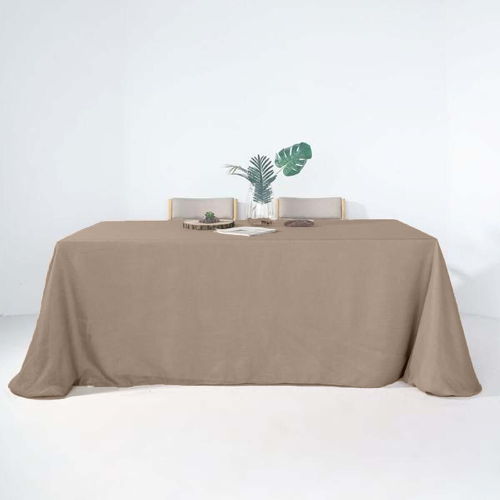 Faux Linen 90"x132" Rectangular Tablecloth Taupe - Slubby Texture Wrinkle - Resistant Seamless Table Cover - Linen Luxes