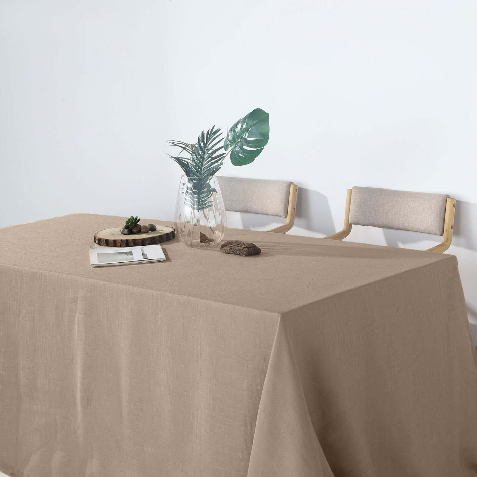 Faux Linen 90"x132" Rectangular Tablecloth Taupe - Slubby Texture Wrinkle - Resistant Seamless Table Cover - Linen Luxes