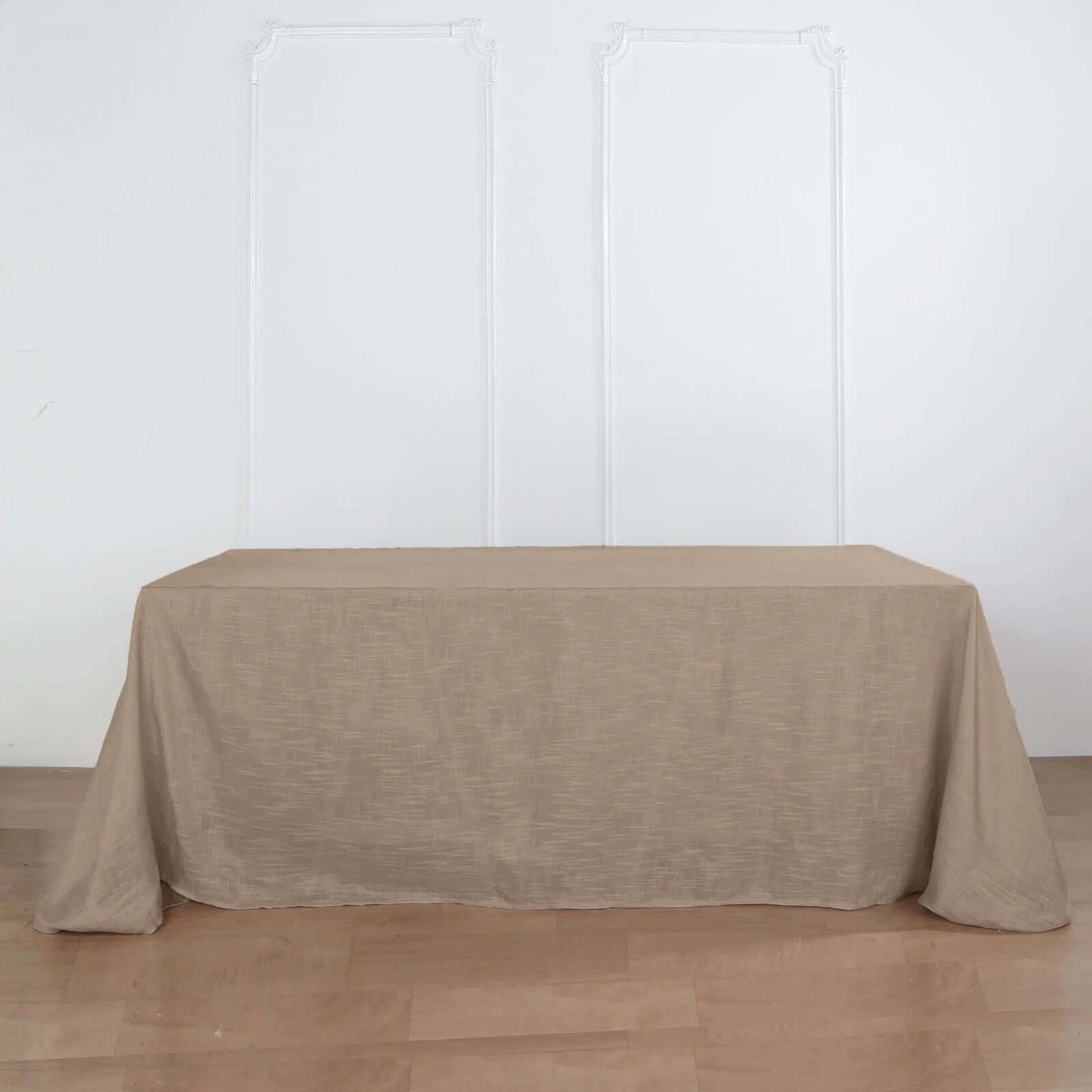 Faux Linen 90"x132" Rectangular Tablecloth Taupe - Slubby Texture Wrinkle - Resistant Seamless Table Cover - Linen Luxes