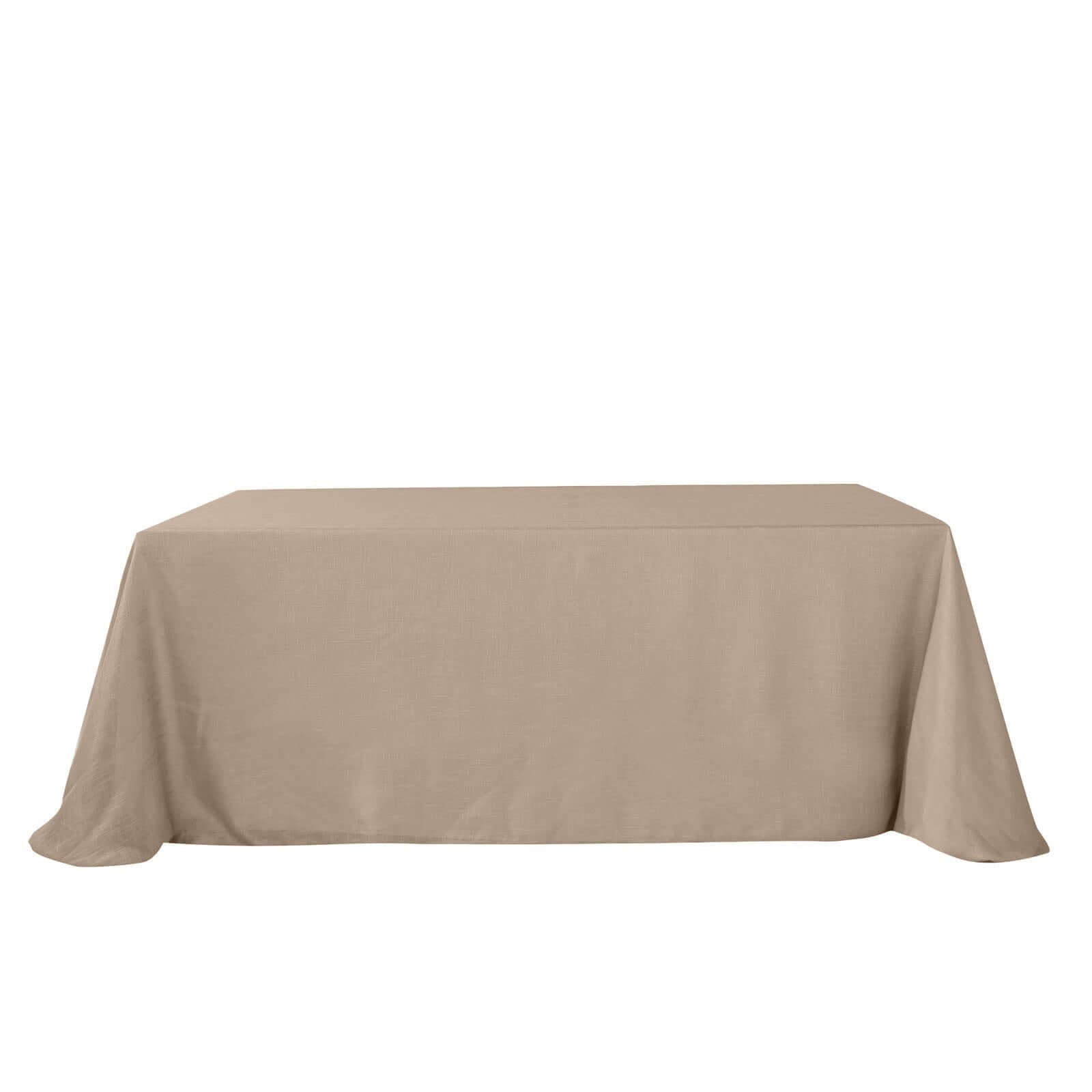 Faux Linen 90"x132" Rectangular Tablecloth Taupe - Slubby Texture Wrinkle - Resistant Seamless Table Cover - Linen Luxes