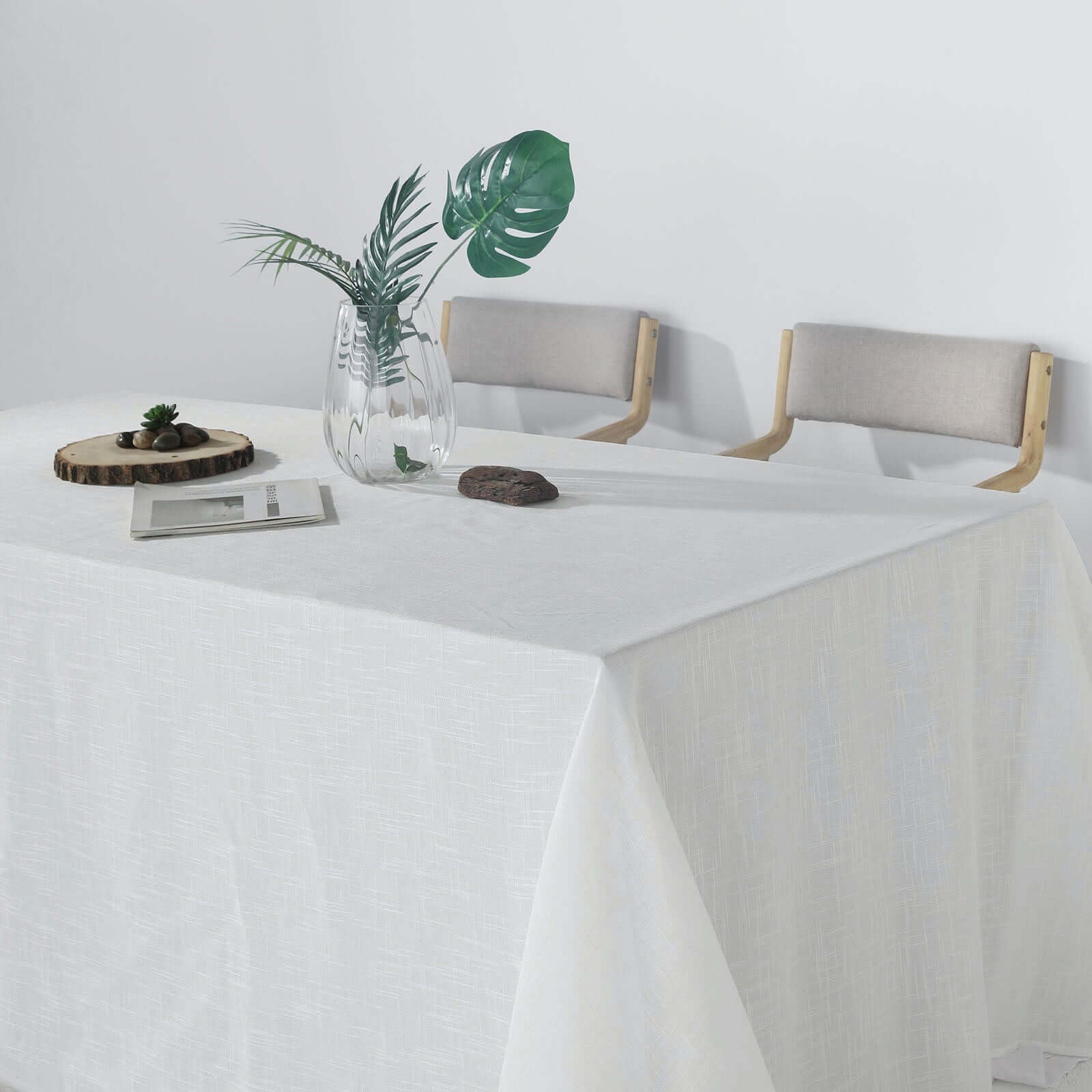 Faux Linen 90"x132" Rectangular Tablecloth White - Slubby Texture Wrinkle - Resistant Seamless Table Cover for Weddings and Special Events - Linen Luxes